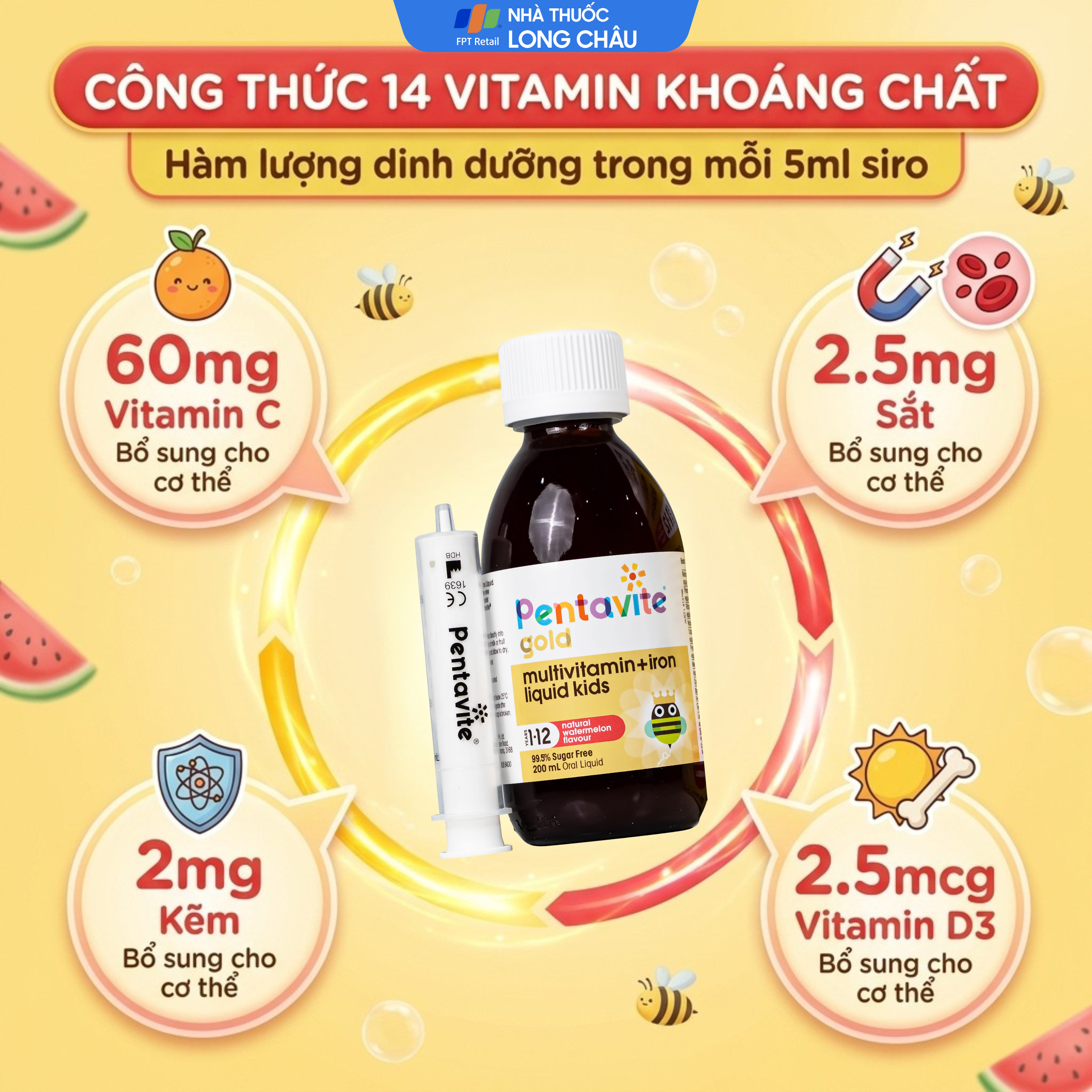 Hình ảnh Siro bổ sung vitamin, khoáng chất cho trẻ từ 1-12 tuổi Multivitamin + Iron liquids kids Pentavite (200ml)
