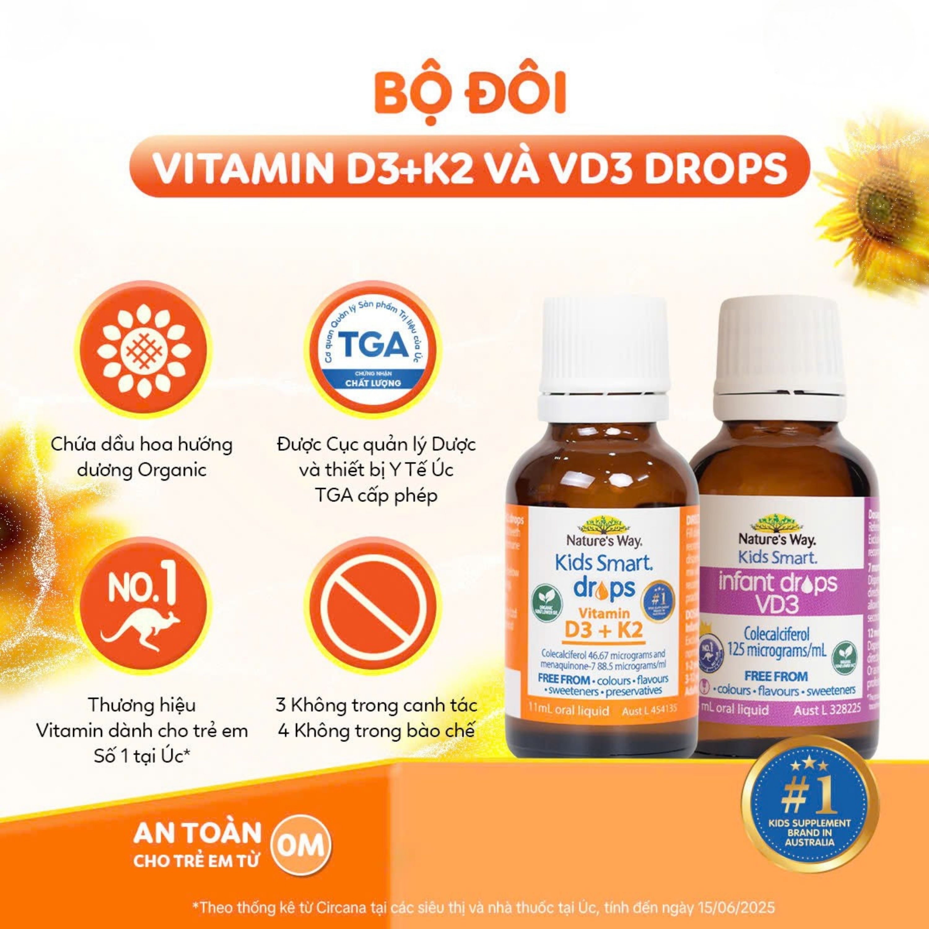 Hình ảnh Siro hỗ trợ hấp thu canxi, giúp xương, răng chắc khỏe Nature's Way Kids Smart Drops Vitamin D3+K2 (Hộp 11ml)