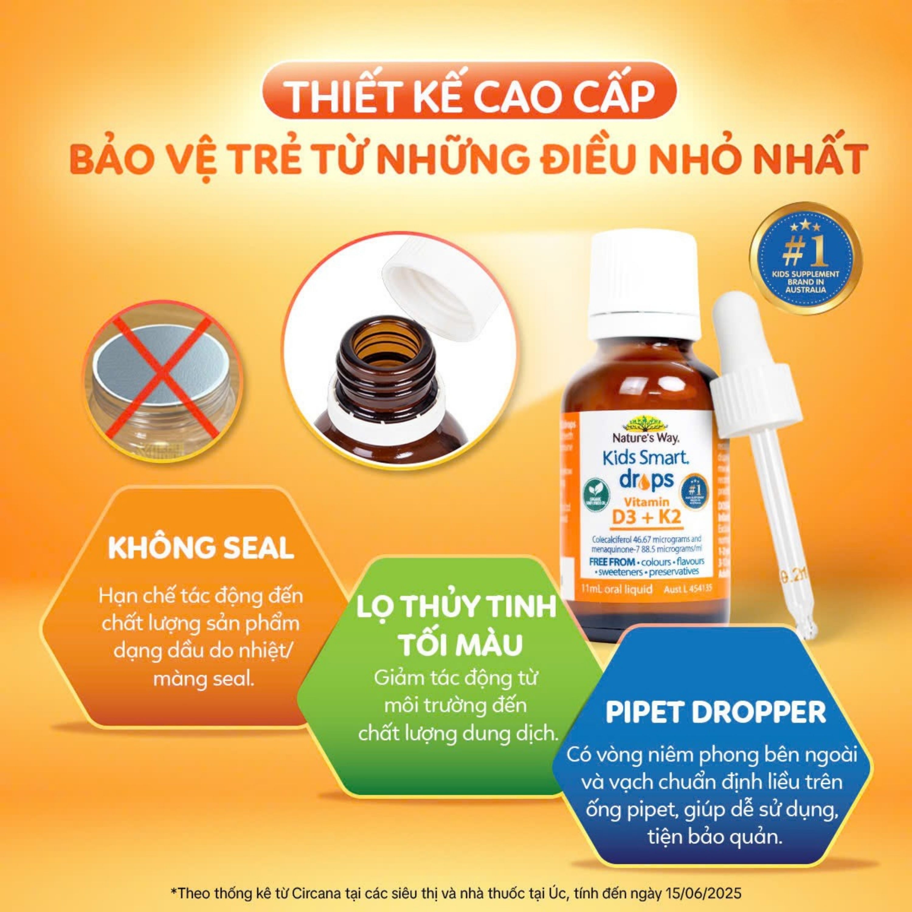 Hình ảnh Siro hỗ trợ hấp thu canxi, giúp xương, răng chắc khỏe Nature's Way Kids Smart Drops Vitamin D3+K2 (Hộp 11ml)