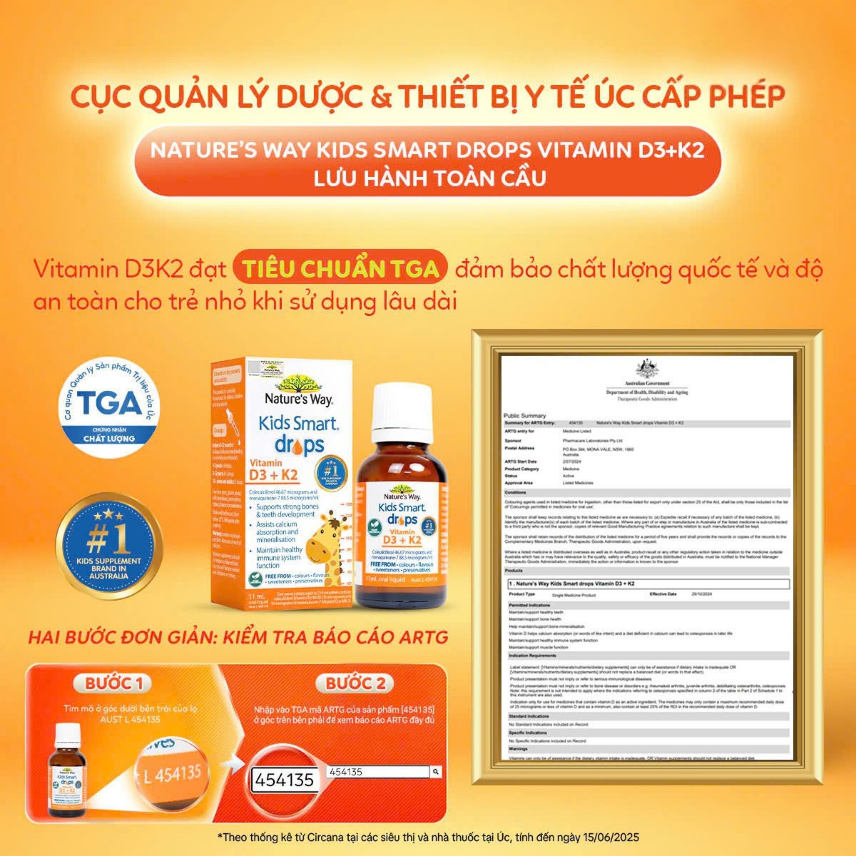 Hình ảnh Siro hỗ trợ hấp thu canxi, giúp xương, răng chắc khỏe Nature's Way Kids Smart Drops Vitamin D3+K2 (Hộp 11ml)