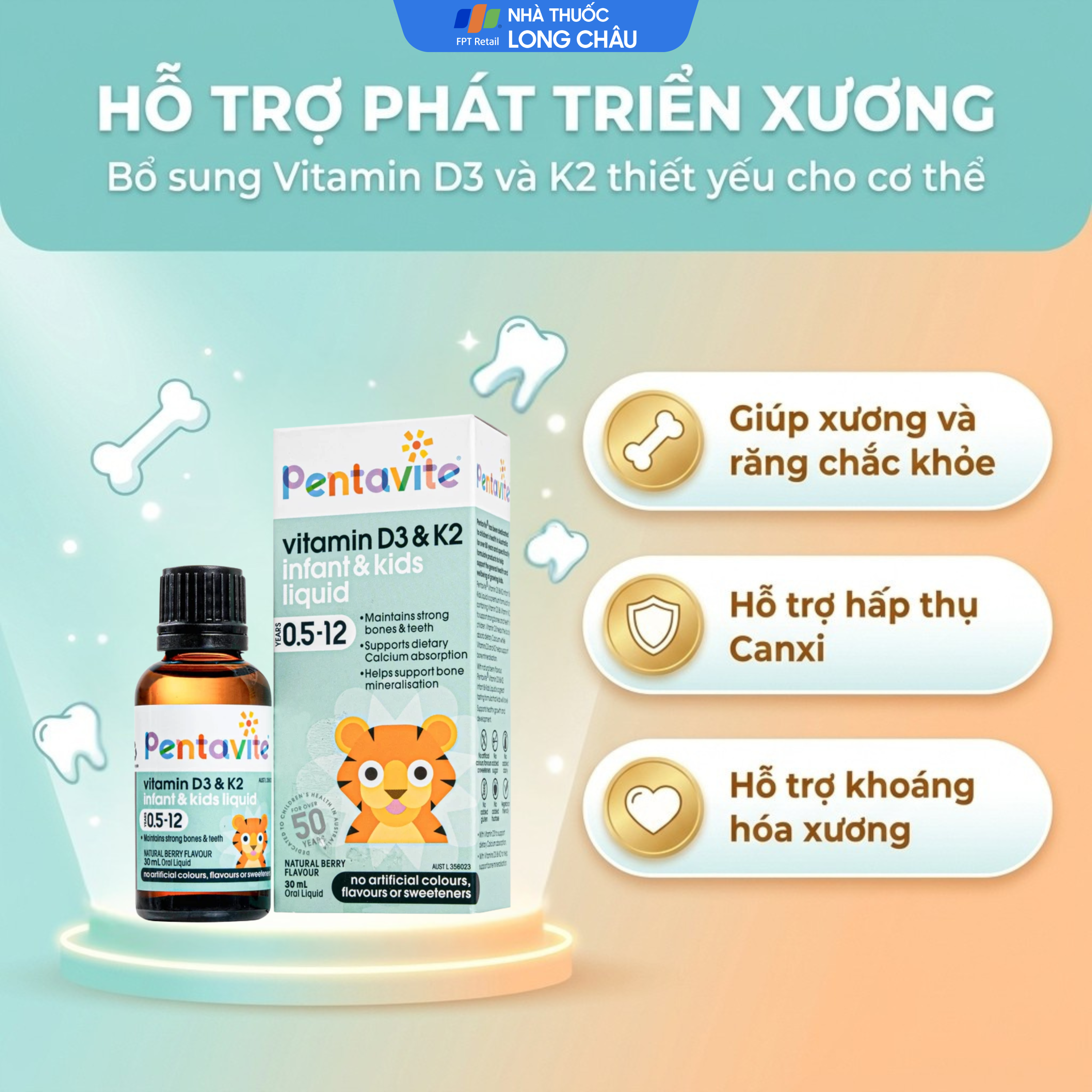 Hình ảnh Siro hỗ trợ xương và răng chắc khoẻ Pentavite Vitamin D3 & K2 Infant & Kid liquid 30ml