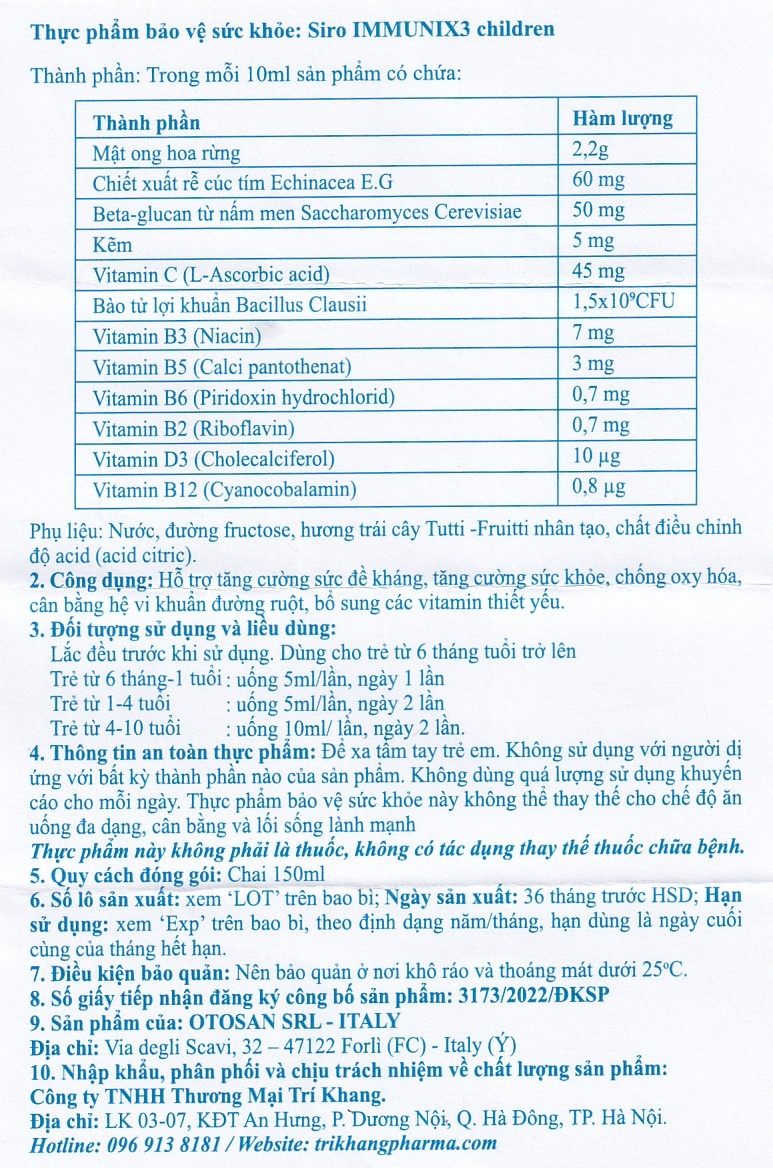 Hình ảnh Siro Immunix3 Children 150ml Otosan hỗ trợ tăng cường đề kháng, tăng cường sức khỏe