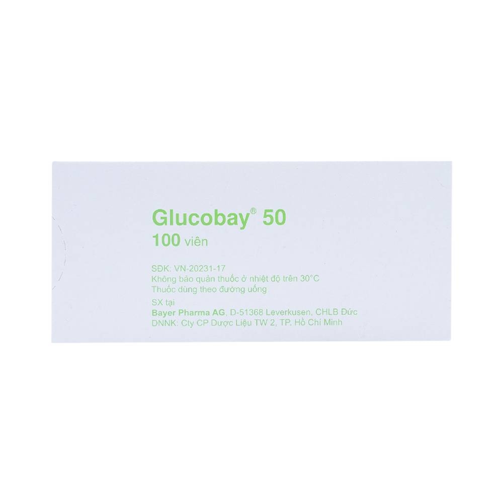 Hình ảnh Thuốc Glucobay 50 điều trị kết hợp chế độ ăn kiêng cho bệnh nhân đái tháo đường (10 vỉ x 10 viên)