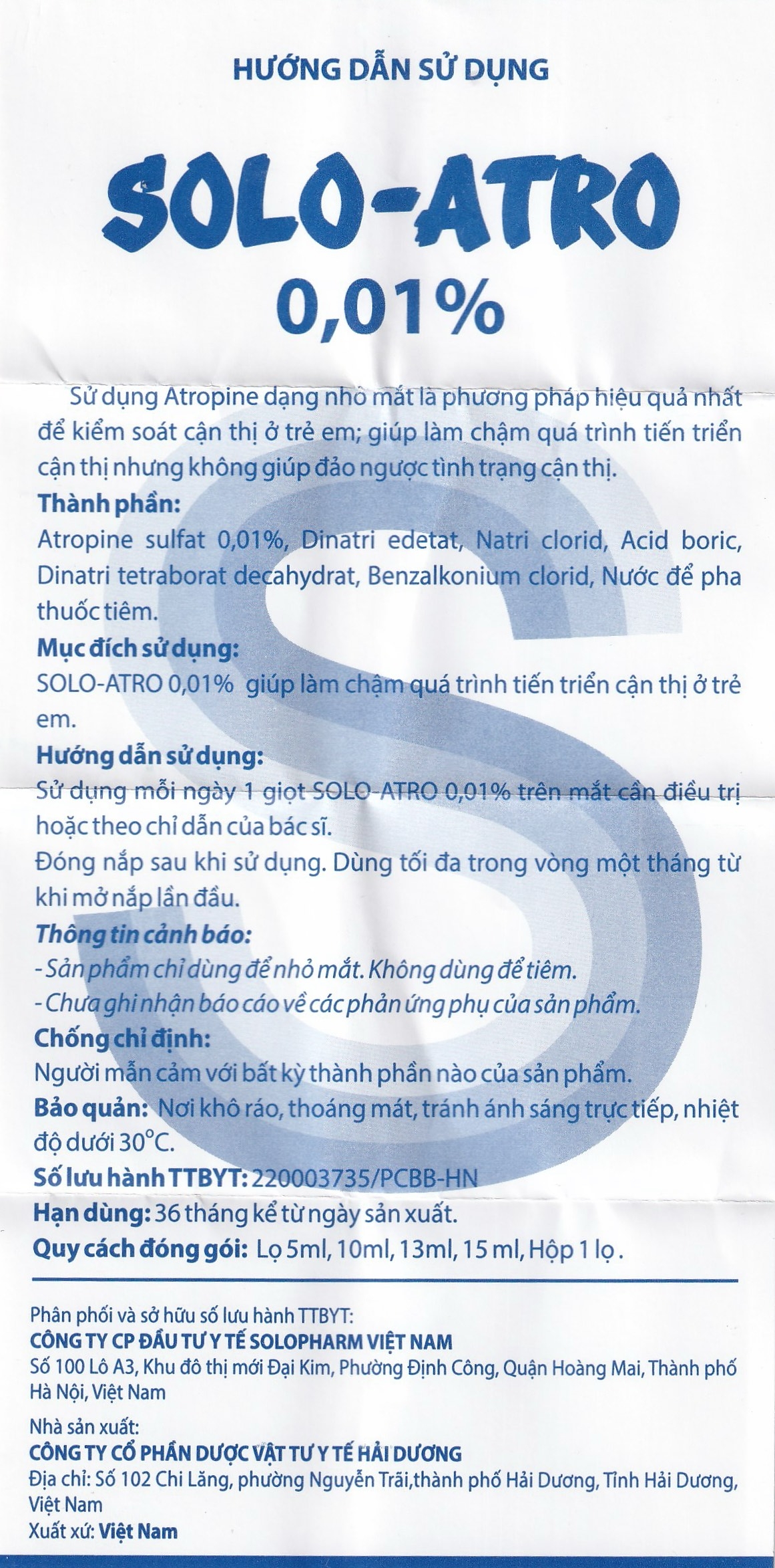 Hình ảnh Dung dịch nhỏ mắt Solo-Atro Solopharm kiểm soát cận thị ở trẻ em, làm chậm quá trình tiến triển cận thị (5ml)