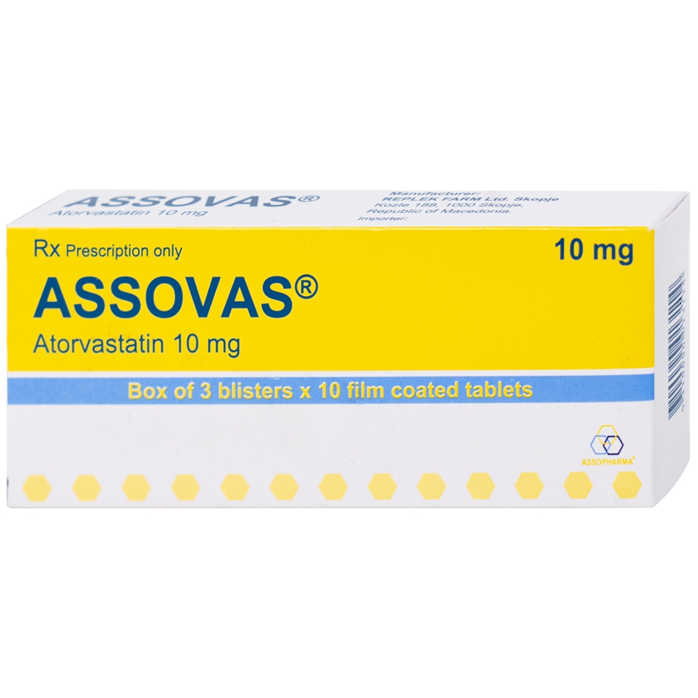 Hình ảnh Thuốc Assovas 10mg Assopharma điều trị tăng cholesterol máu nguyên phát (3 vỉ x 10 viên)