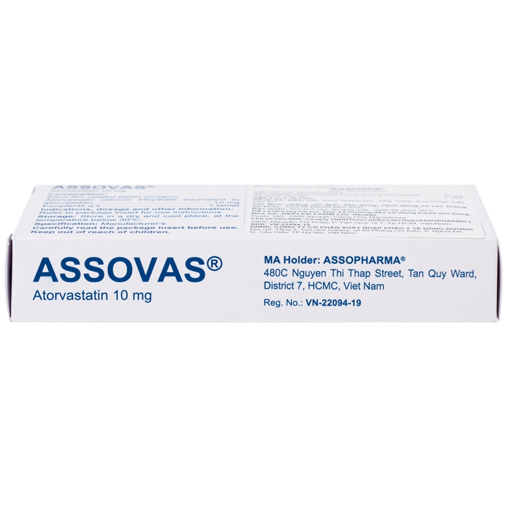 Hình ảnh Thuốc Assovas 10mg Assopharma điều trị tăng cholesterol máu nguyên phát (3 vỉ x 10 viên)