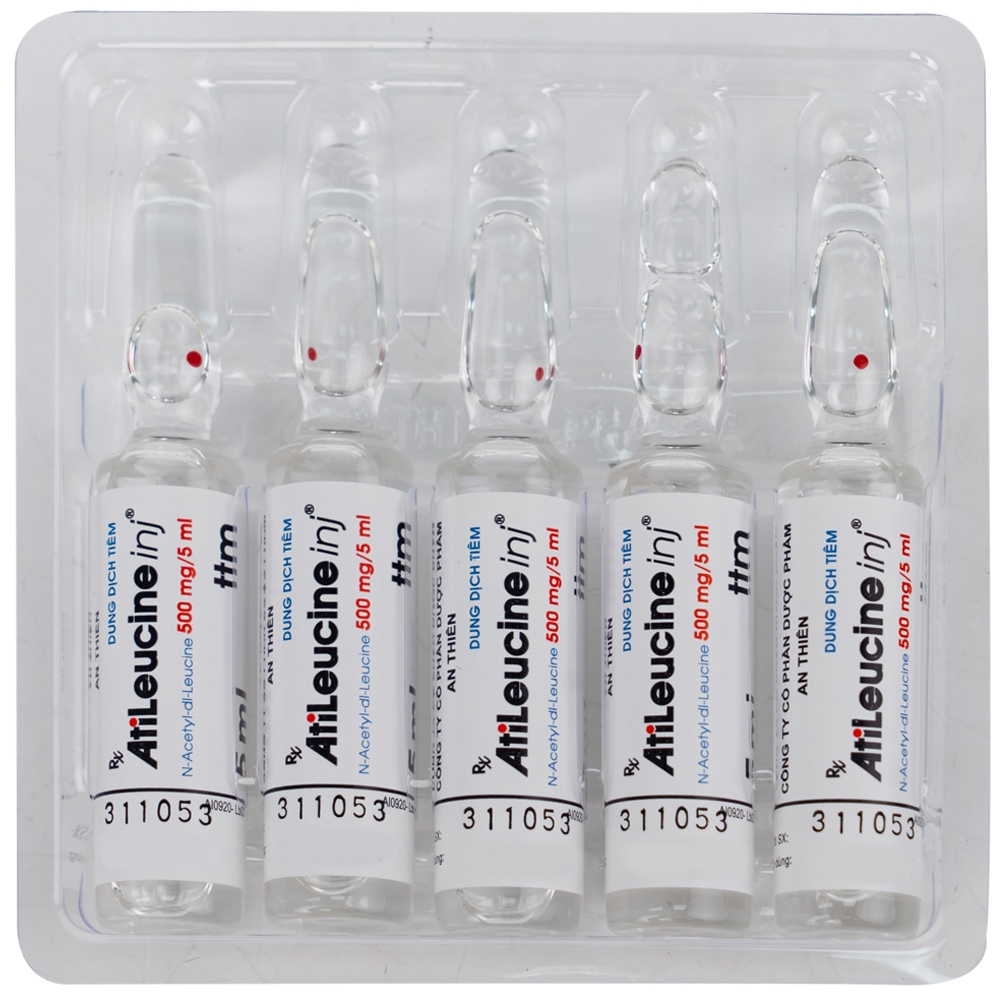 Hình ảnh Dung dịch tiêm AtiLeucine inj 500mg/5ml An Thiên điều trị triệu chứng cơn chóng mặt (2 vỉ x 5 ống)