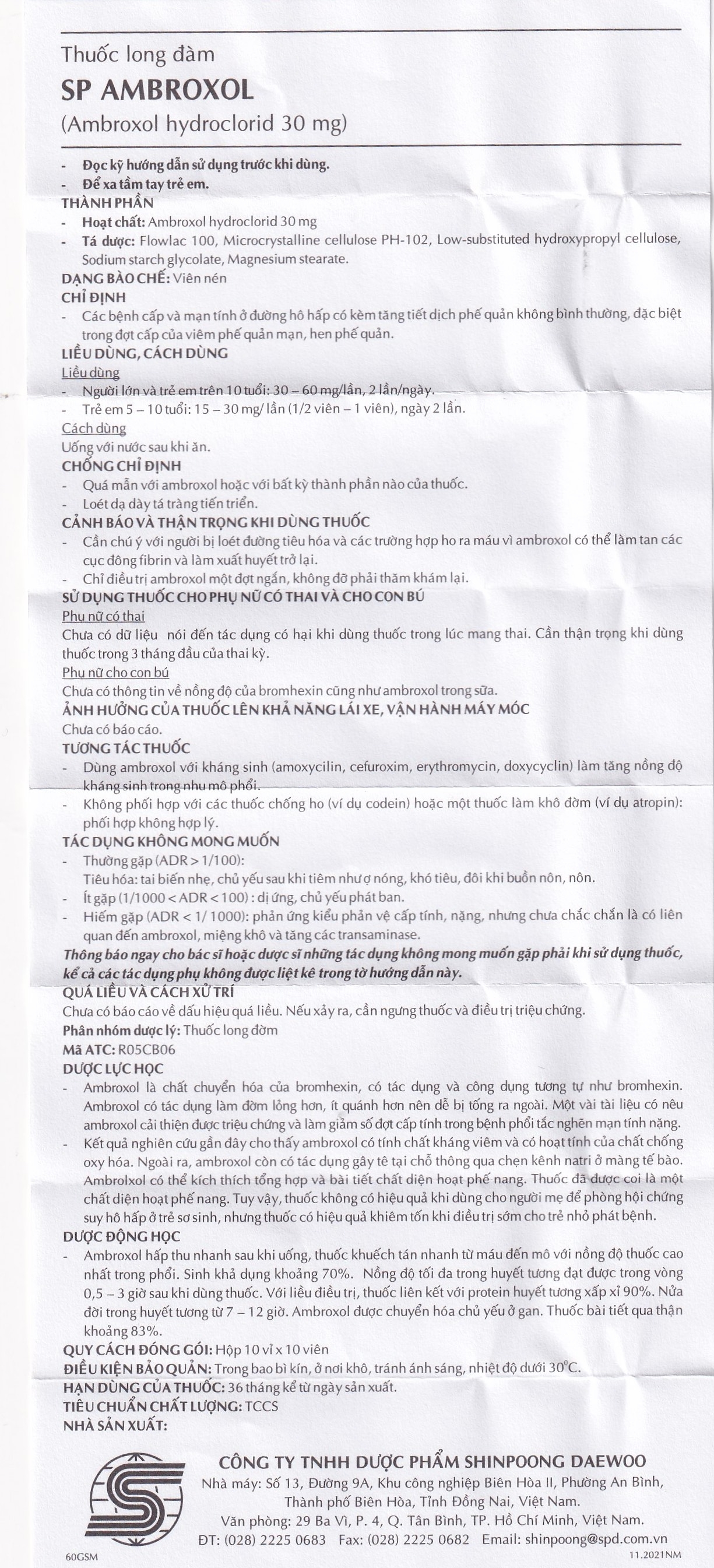 Hình ảnh Thuốc SP Ambroxol 30mg điều trị các bệnh cấp và mạn tính ở đường hô hấp (10 vỉ x 10 viên)
