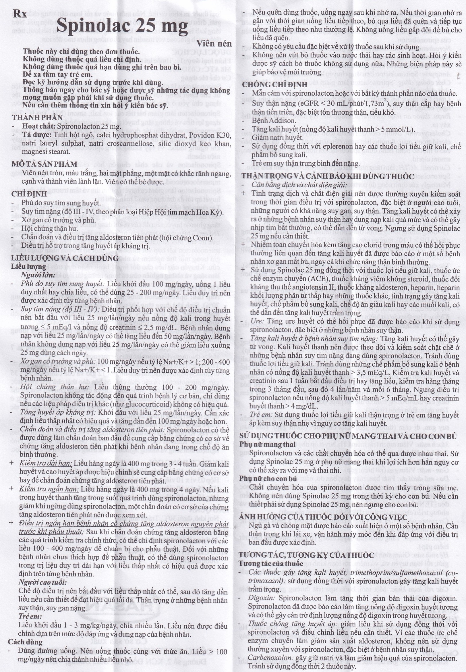 Hình ảnh Thuốc Spinolac 25mg Hasan điều trị phù do tim sung huyết (10 vỉ x 10 viên) 