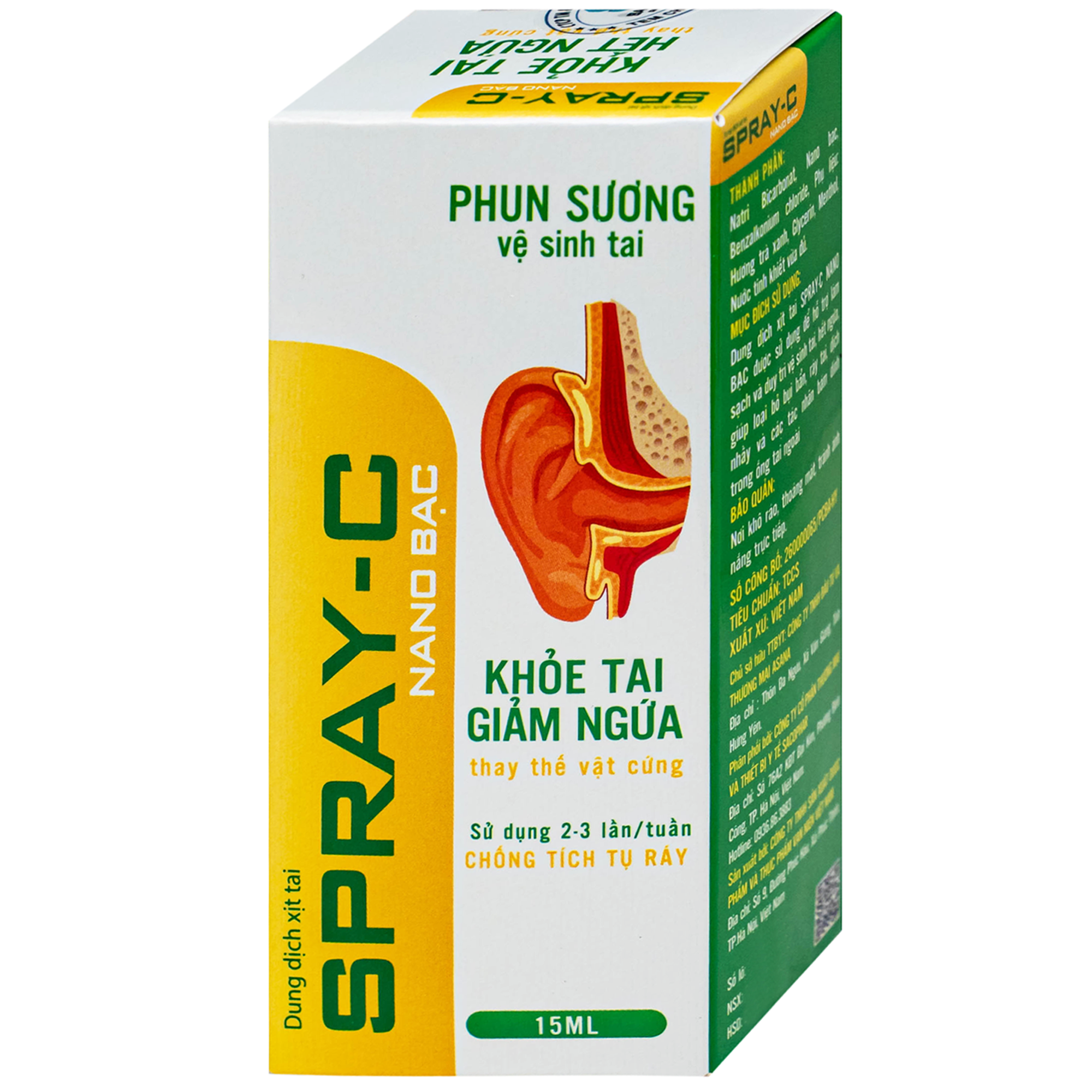 Hình ảnh Xịt tai Spray-C nano bạc giúp làm sạch ráy tai (15ml)