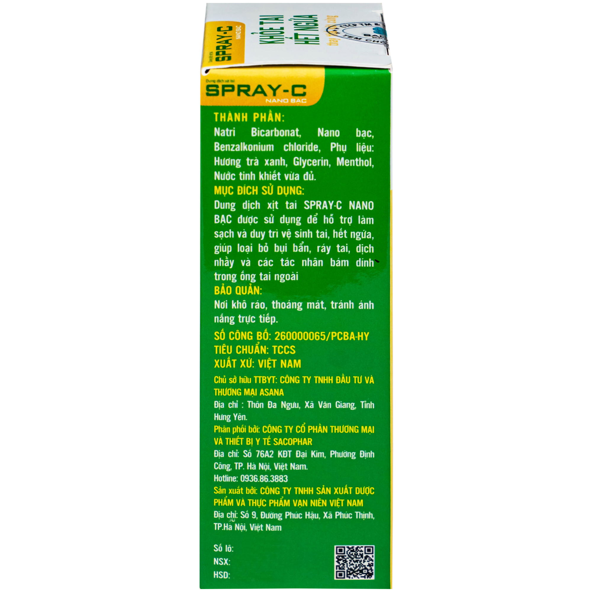 Hình ảnh Xịt tai Spray-C nano bạc giúp làm sạch ráy tai (15ml)