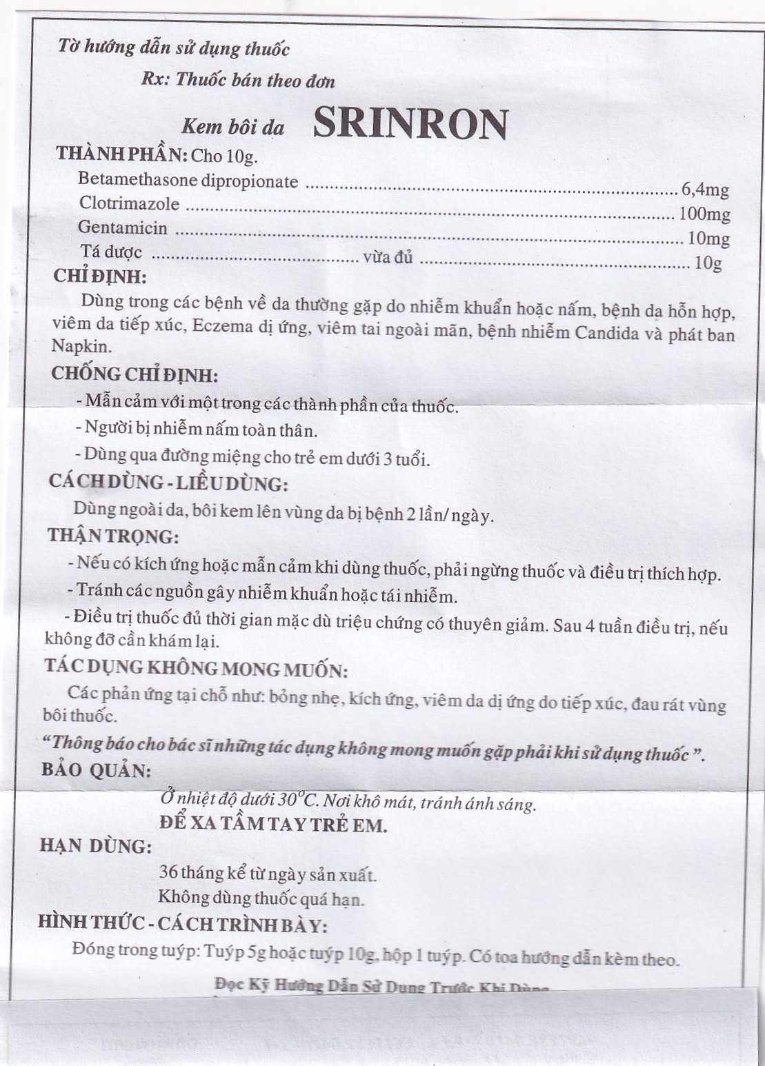 Hình ảnh Kem bôi da Srinron 10g Mipharmco điều trị các bệnh về da do nhiễm khuẩn hoặc nấm, bệnh da hỗn hợp