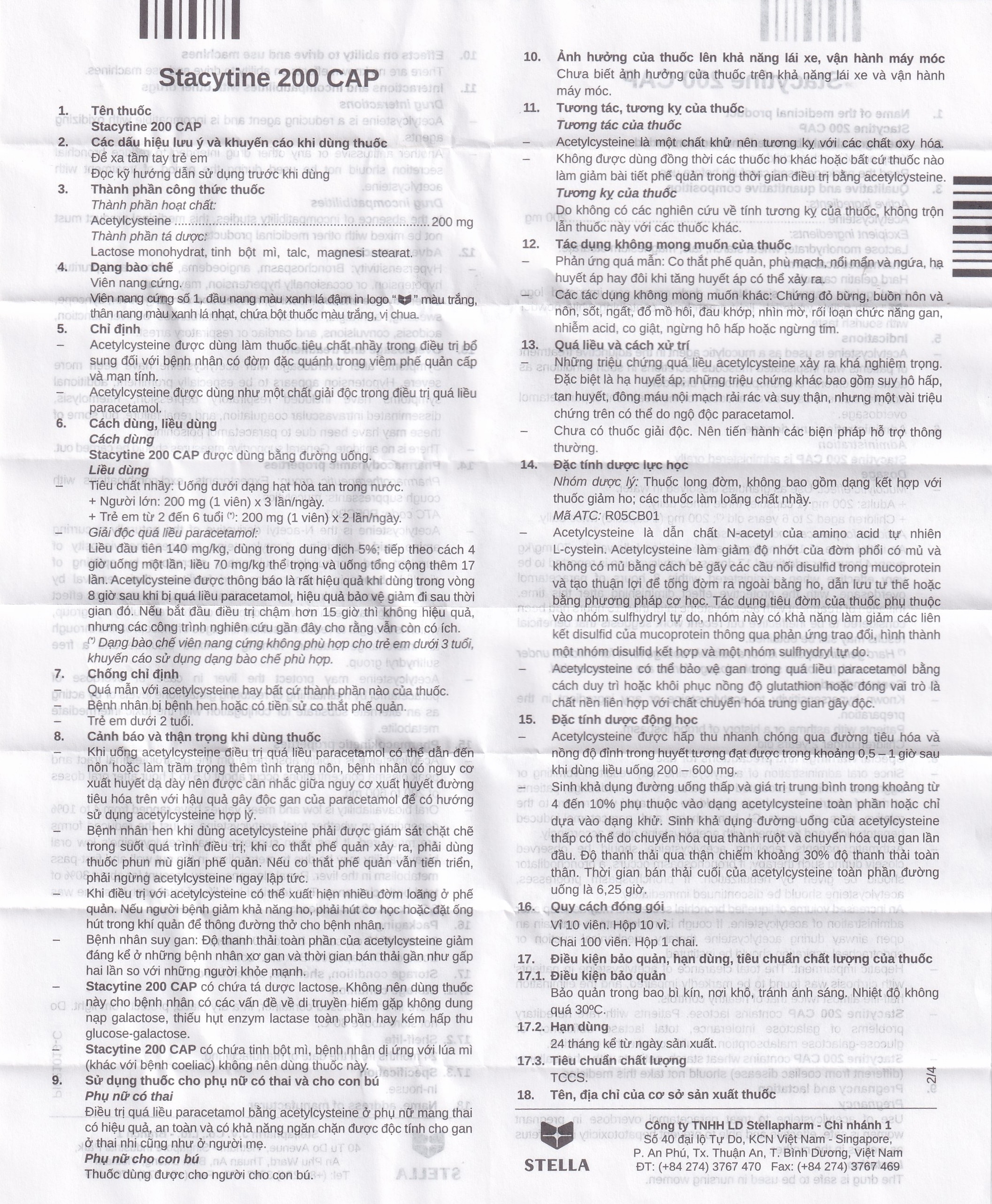 Hình ảnh Thuốc Stacytine 200 CAP Stella điều trị long đờm trong viêm phế quản (10 vỉ x 10 viên)