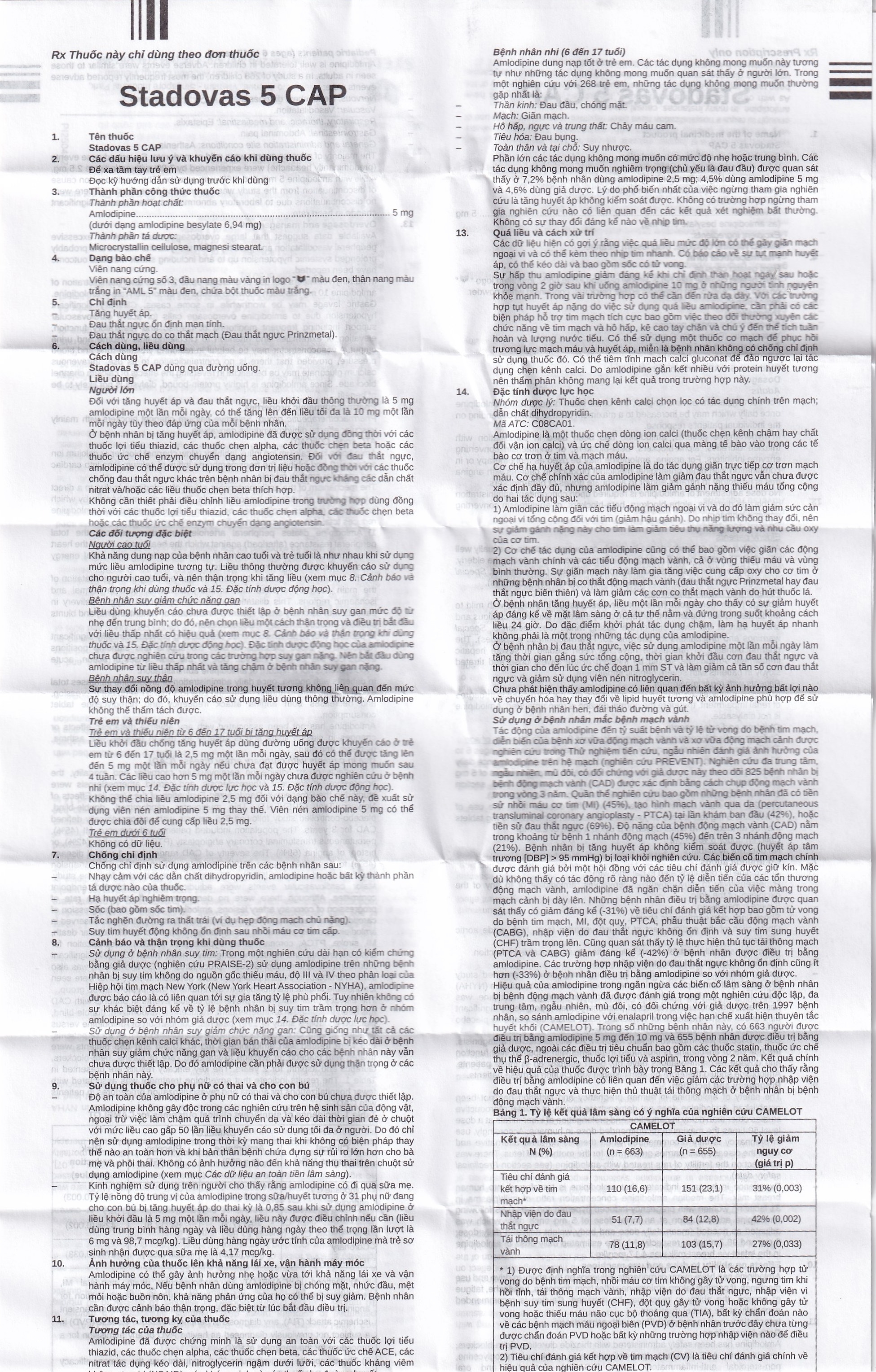 Hình ảnh Thuốc Stadovas 5 CAP Stella điều trị tăng huyết áp, đau thắt ngực mạn tính ổn định (3 vỉ x 10 viên)