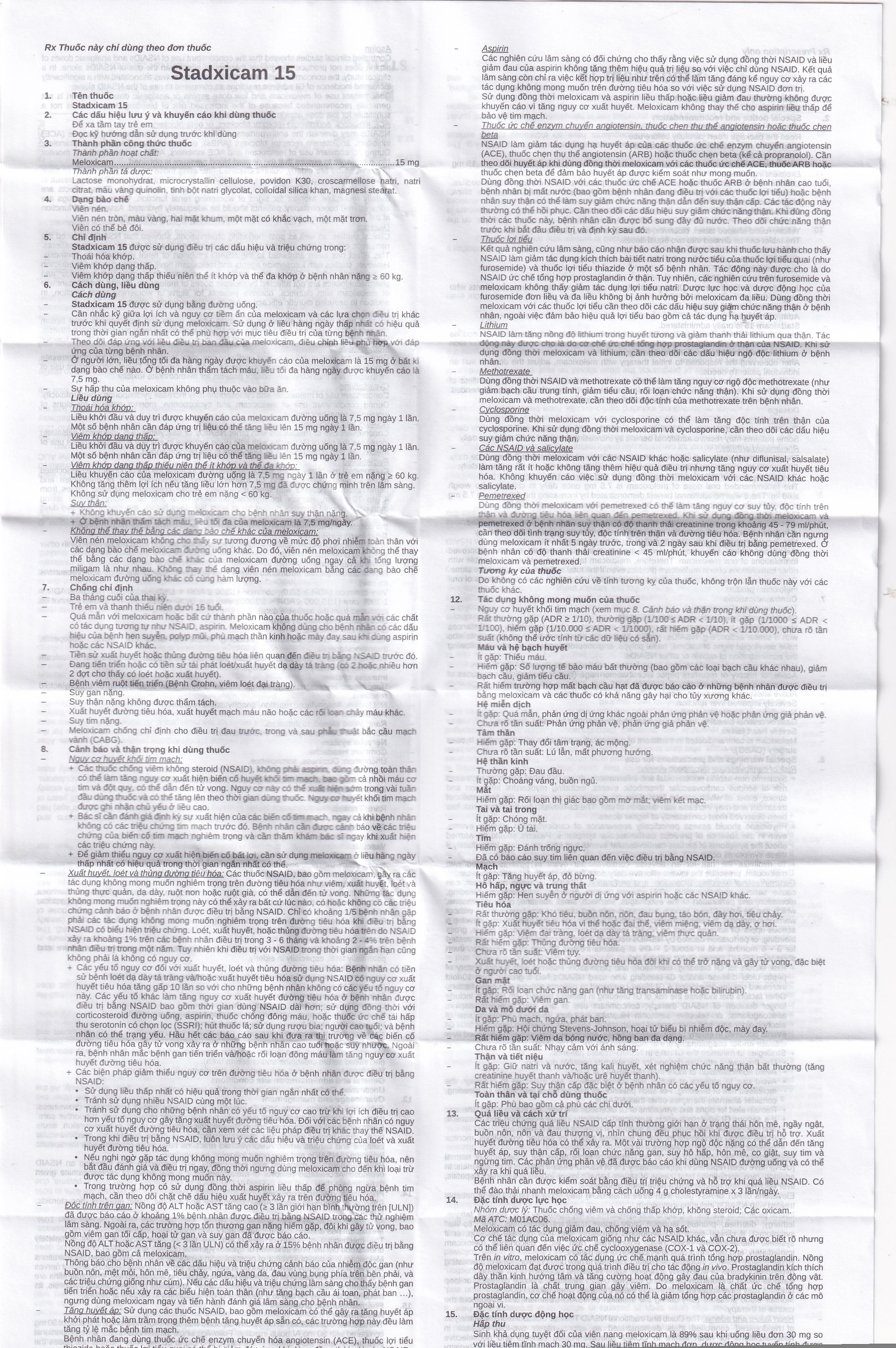 Hình ảnh Thuốc Stadxicam 15 Stella điều trị thoái hóa khớp, viêm khớp dạng thấp (3 vỉ x 10 viên)