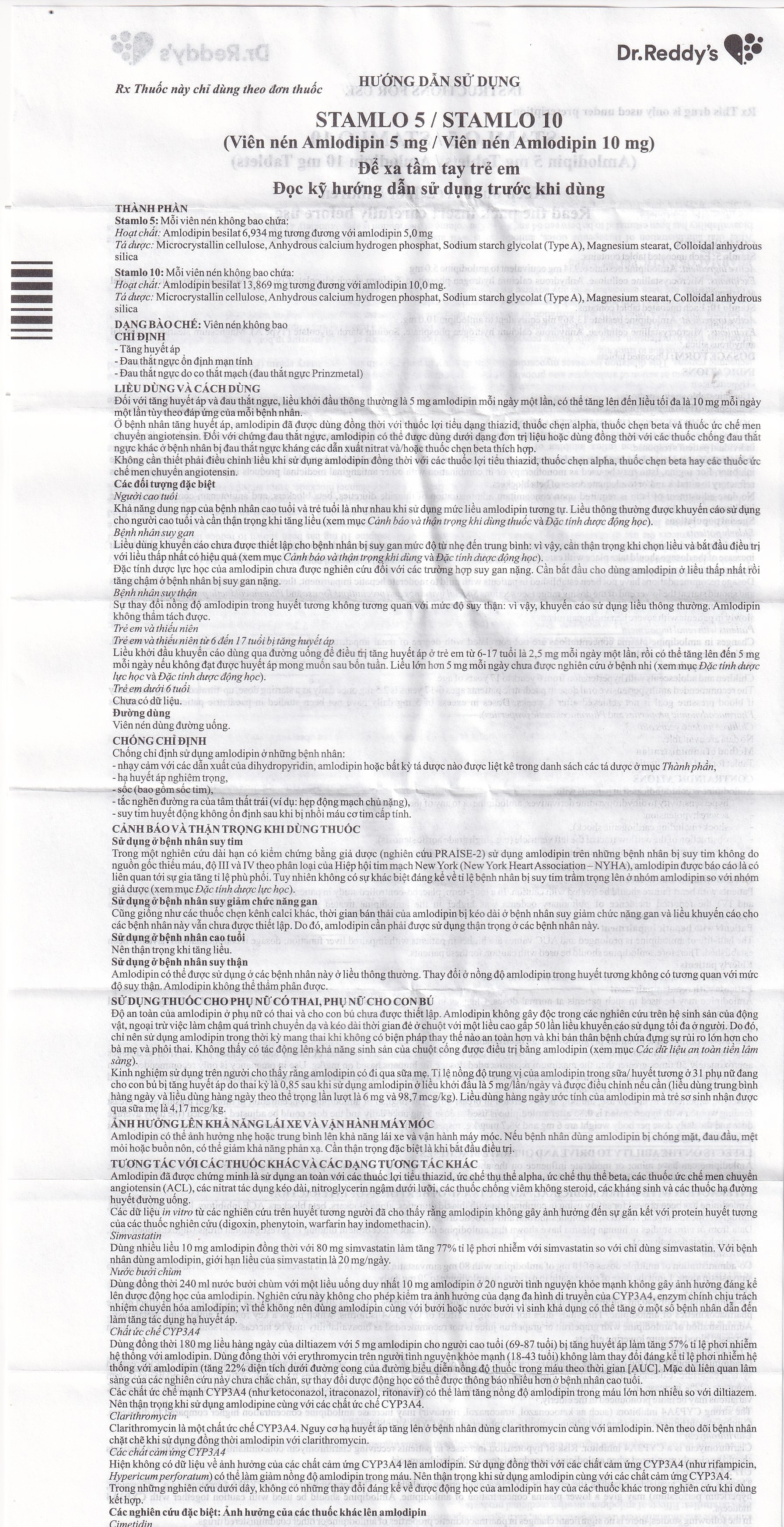 Hình ảnh Thuốc Stamlo 5 Dr. Reddy's điều trị tăng huyết áp, đau thắt ngực ổn định mạn tính (2 vỉ x 10 viên)