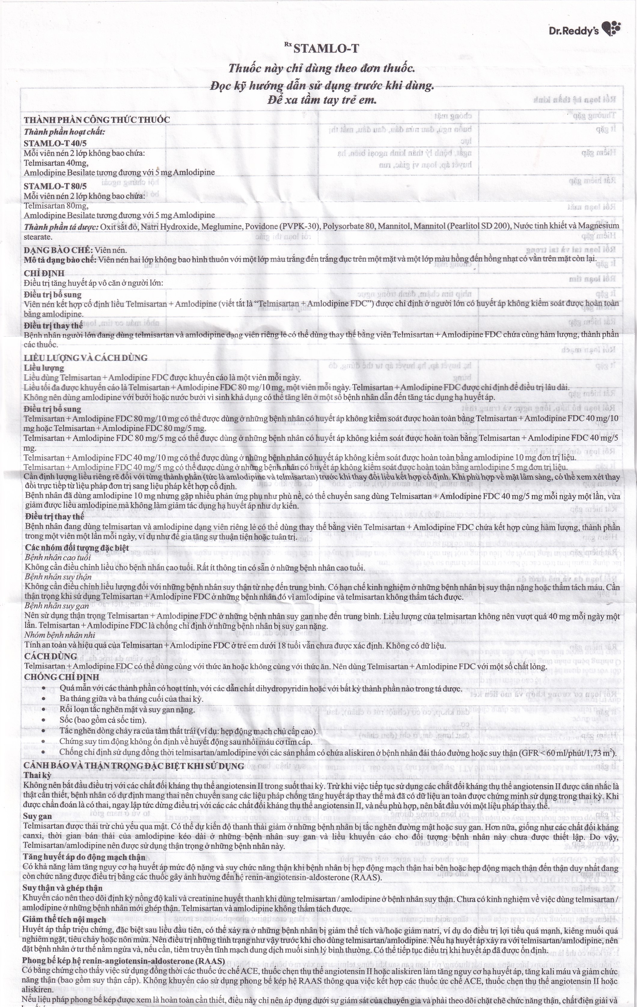 Hình ảnh Thuốc Stamlo-T 40mg/5mg Dr.Reddy điều trị tăng huyết áp (4 vỉ x 7 viên)