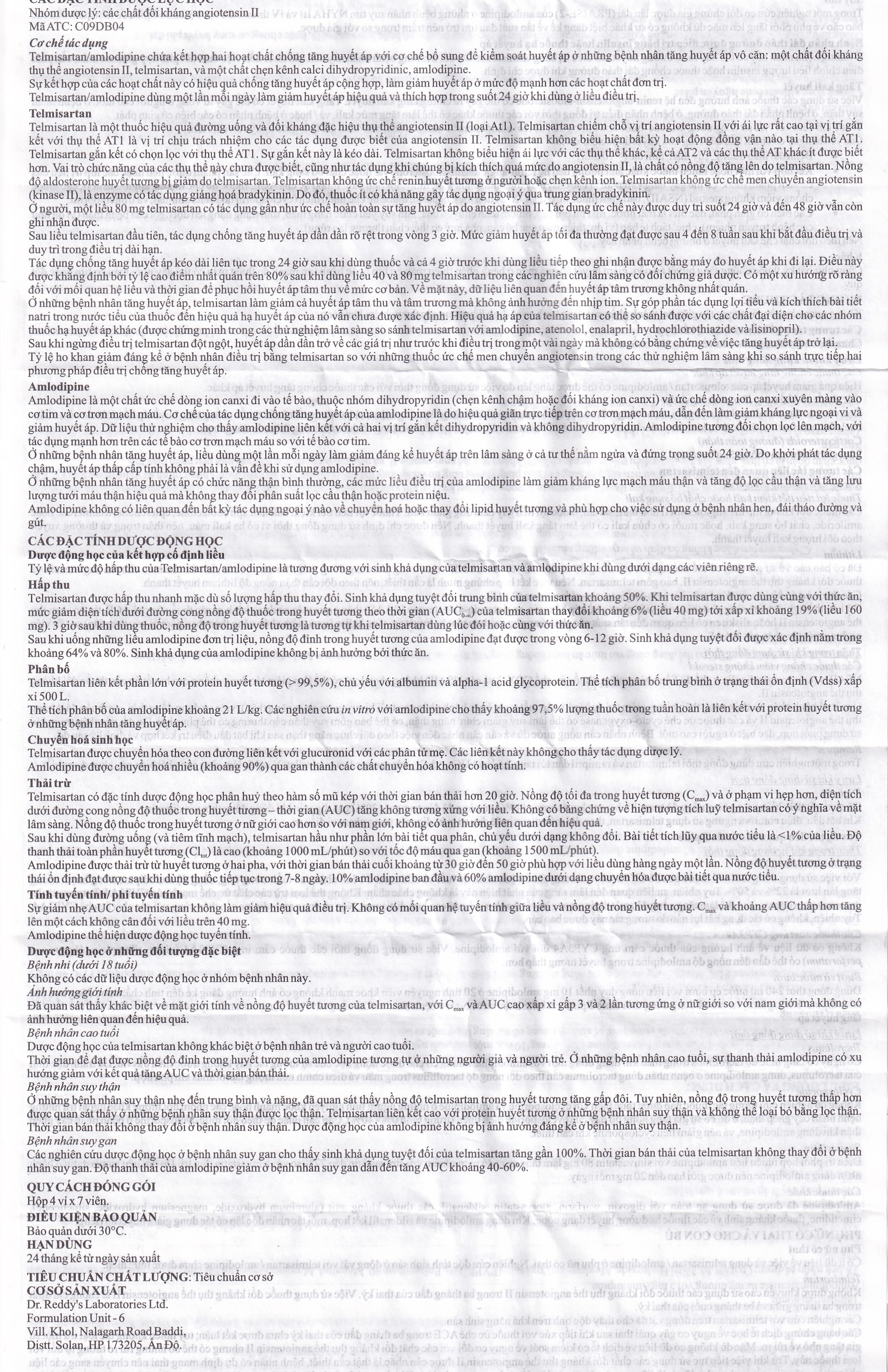 Hình ảnh Thuốc Stamlo-T 40mg/5mg Dr.Reddy điều trị tăng huyết áp (4 vỉ x 7 viên)