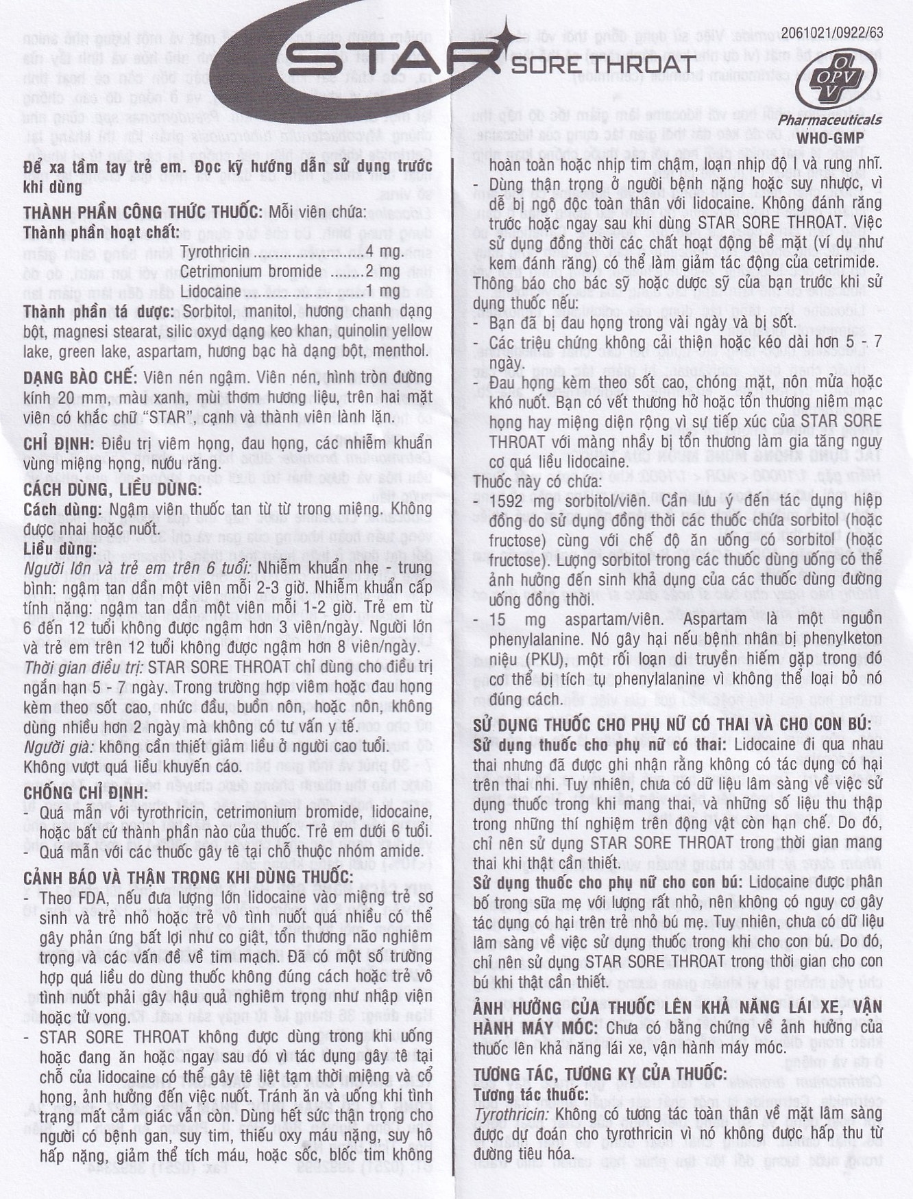Hình ảnh Viên ngậm Star Sore Throat OPV không đường điều trị đau họng, viêm họng (2 vỉ x 12 viên)