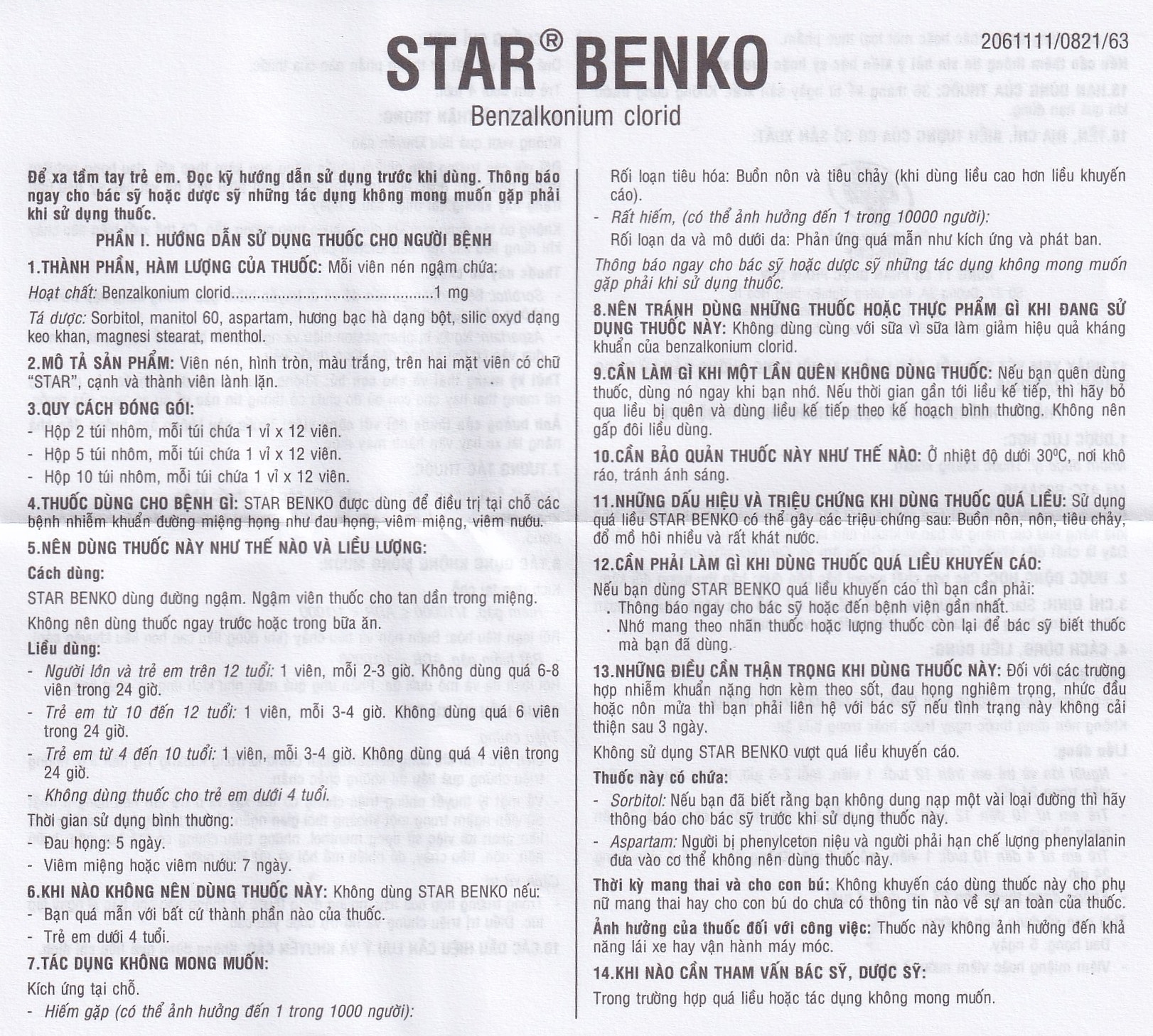 Hình ảnh Viên ngậm Star Benko OPV điều trị nhiễm khuẩn miệng, họng (2 vỉ x 12 viên)