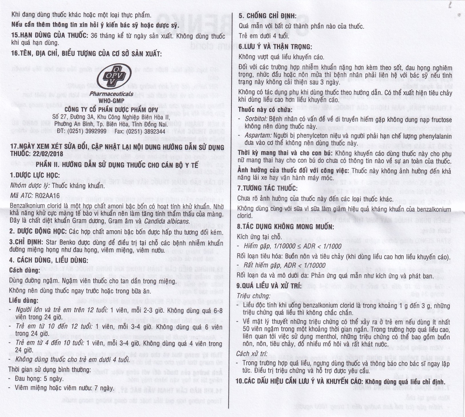 Hình ảnh Viên ngậm Star Benko OPV điều trị nhiễm khuẩn miệng, họng (2 vỉ x 12 viên)