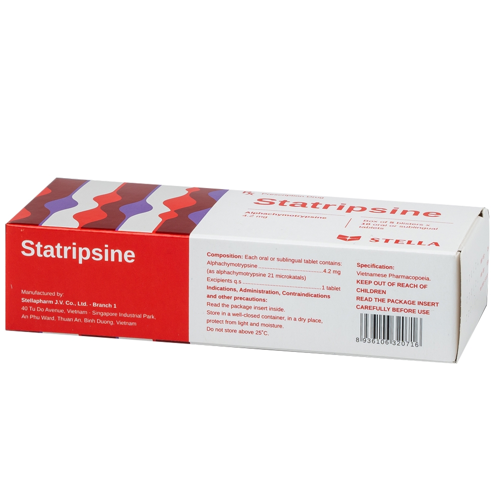 Hình ảnh Thuốc Statripsine Stella điều trị phù nề sau chấn thương (5 vỉ x 10 viên)