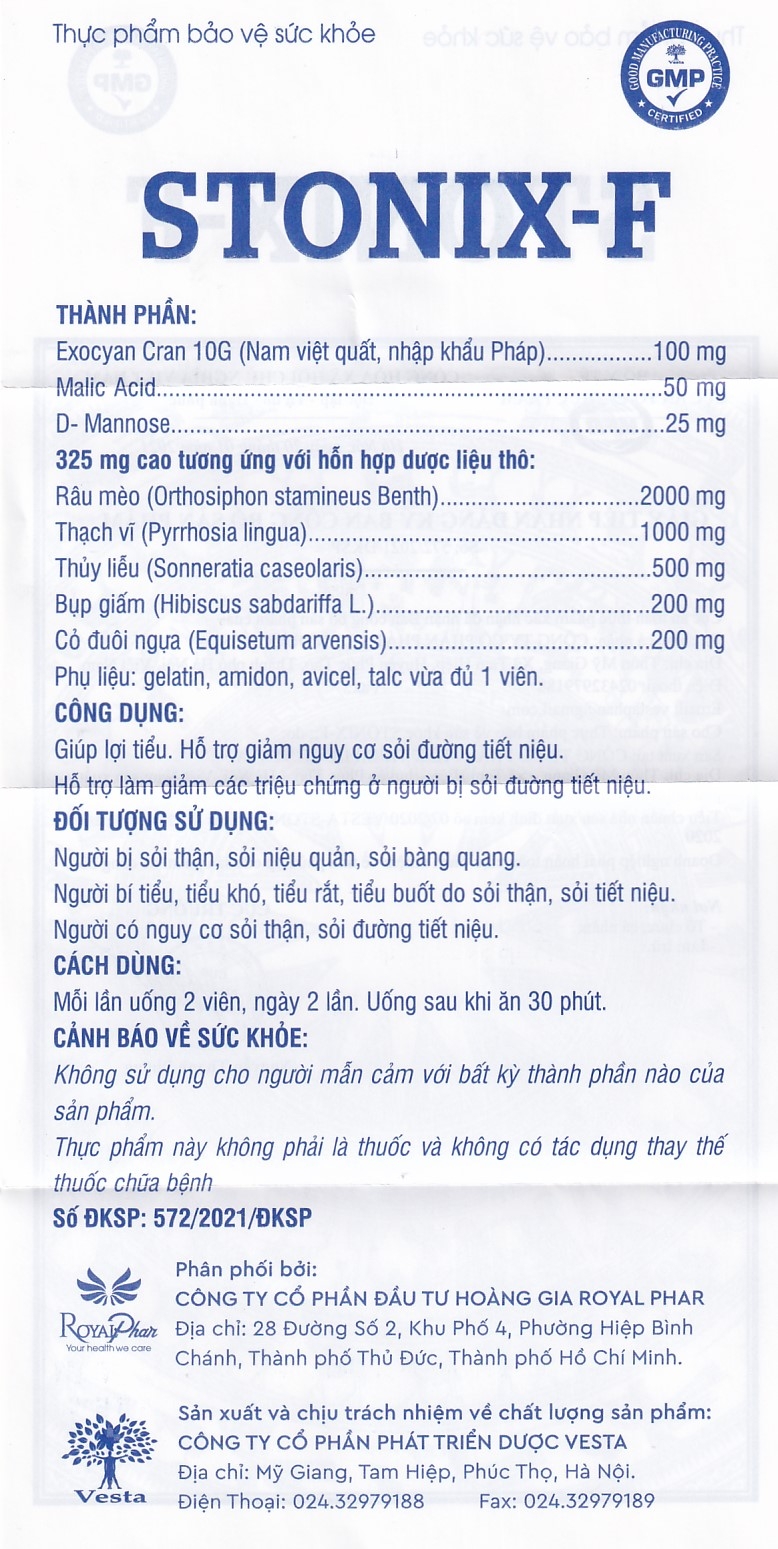 Hình ảnh Viên nang cứng Stonix-F Vesta lợi tiểu, giảm nguy cơ sỏi đường tiết niệu (30 viên)
