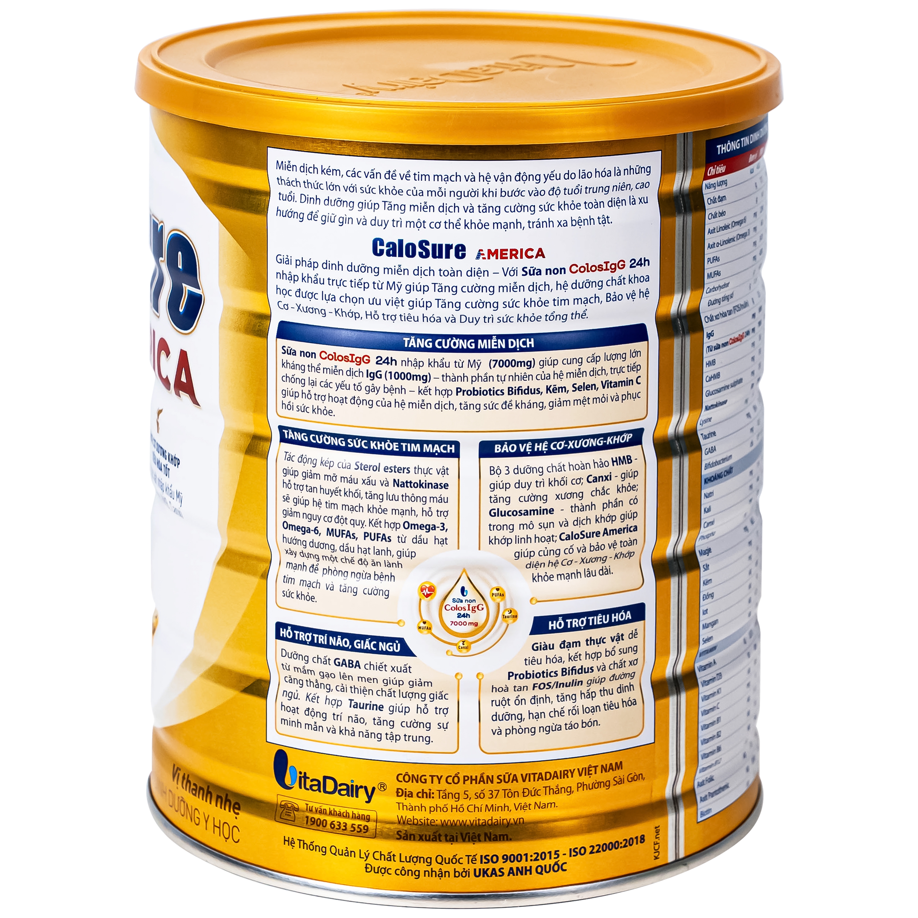 Hình ảnh Sữa hỗ trợ tăng cường miễn dịch và sức khoẻ tim mạch Vitadairy CaloSure America 800G