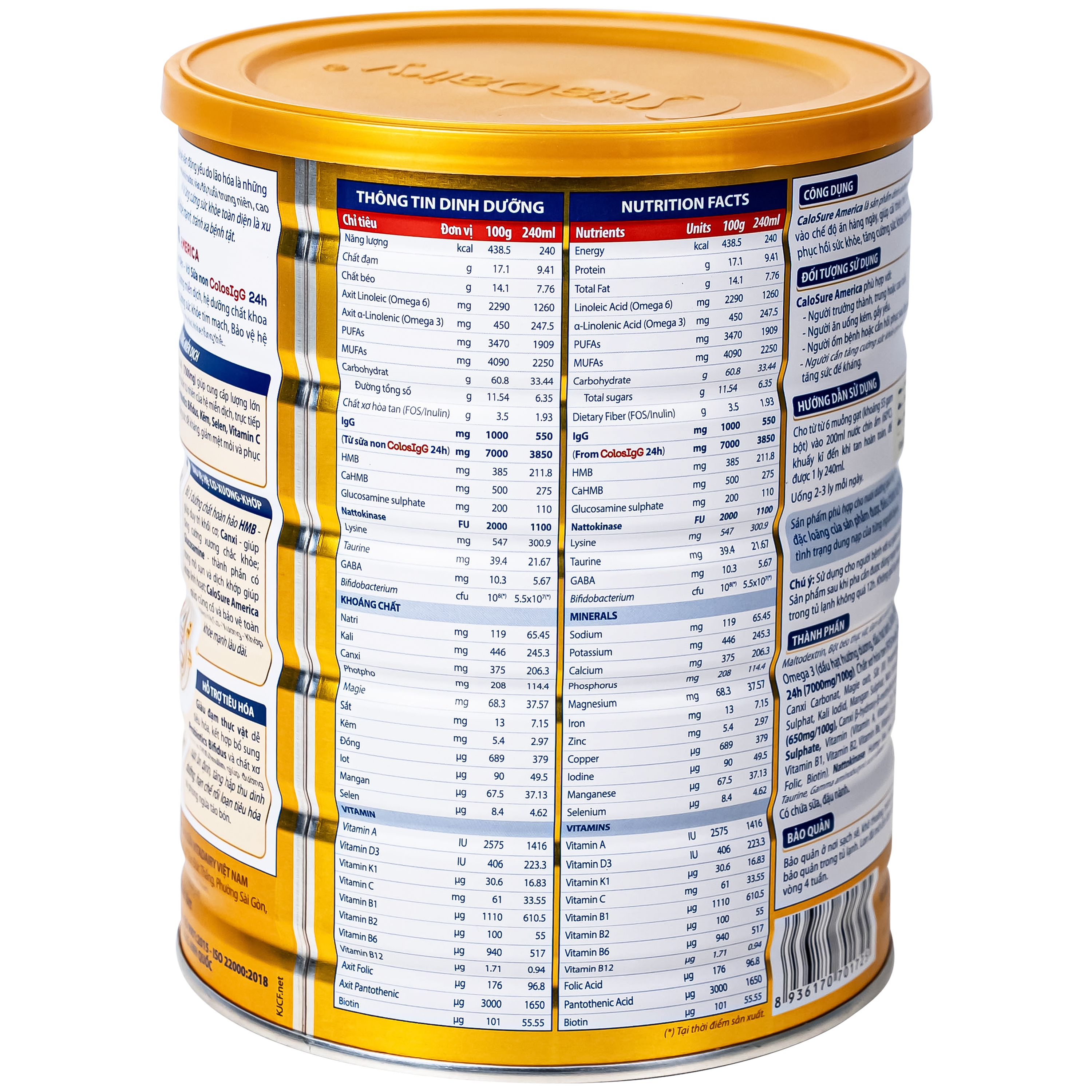 Hình ảnh Sữa hỗ trợ tăng cường miễn dịch và sức khoẻ tim mạch Vitadairy CaloSure America 800G