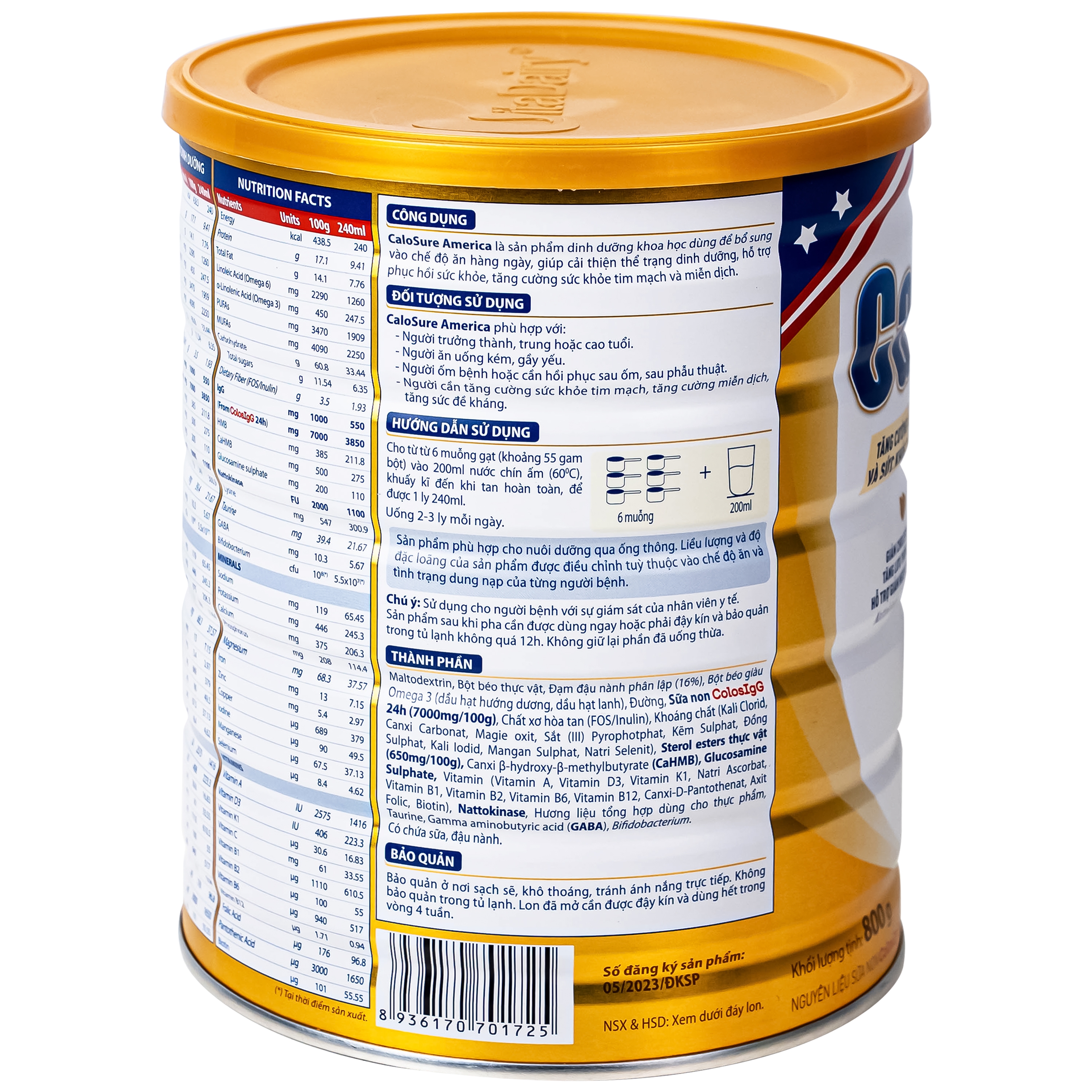 Hình ảnh Sữa hỗ trợ tăng cường miễn dịch và sức khoẻ tim mạch Vitadairy CaloSure America 800G