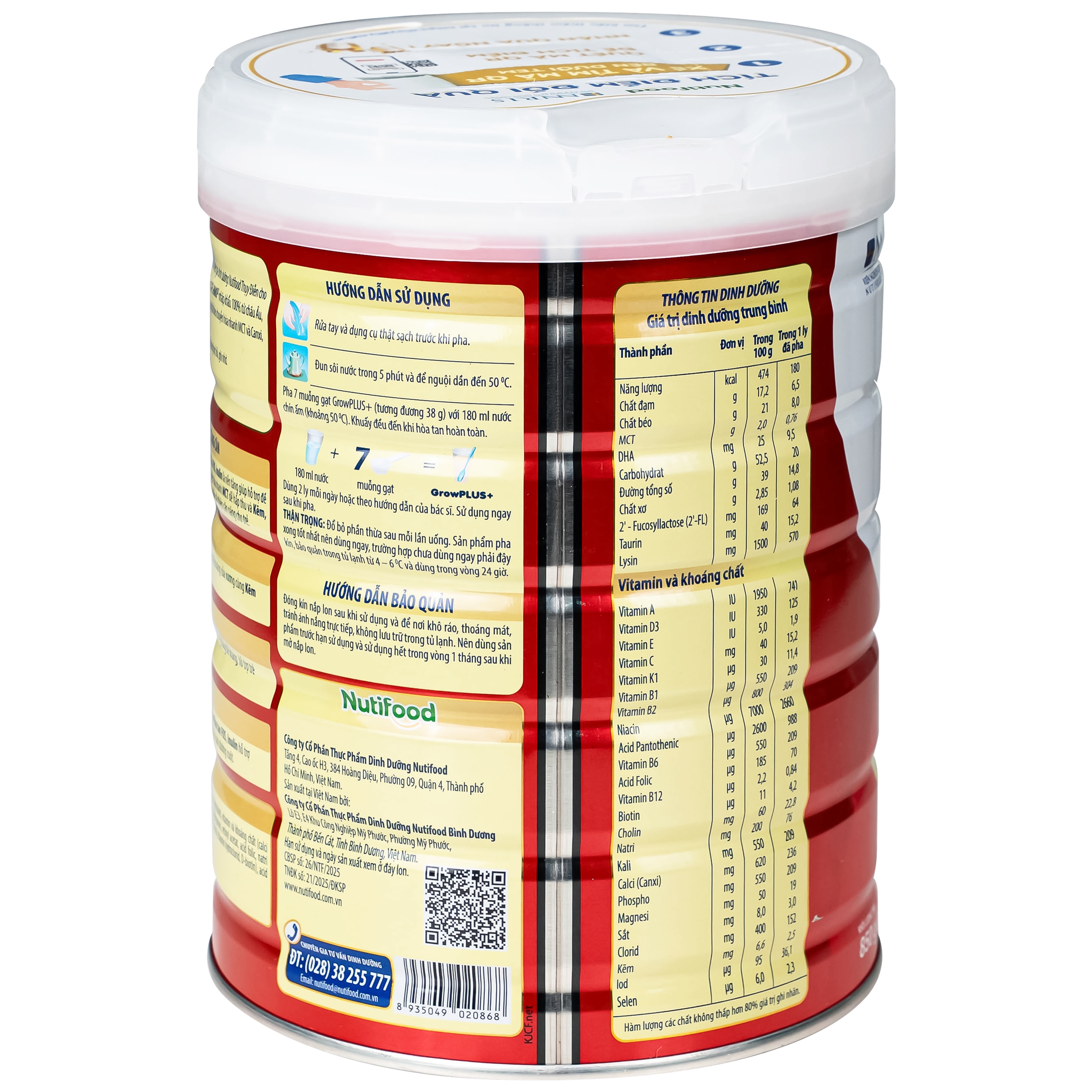 Hình ảnh Sữa cho trẻ suy dinh dưỡng, thấp còi (đỏ) Nutifood growplus+ 2+ (850g)