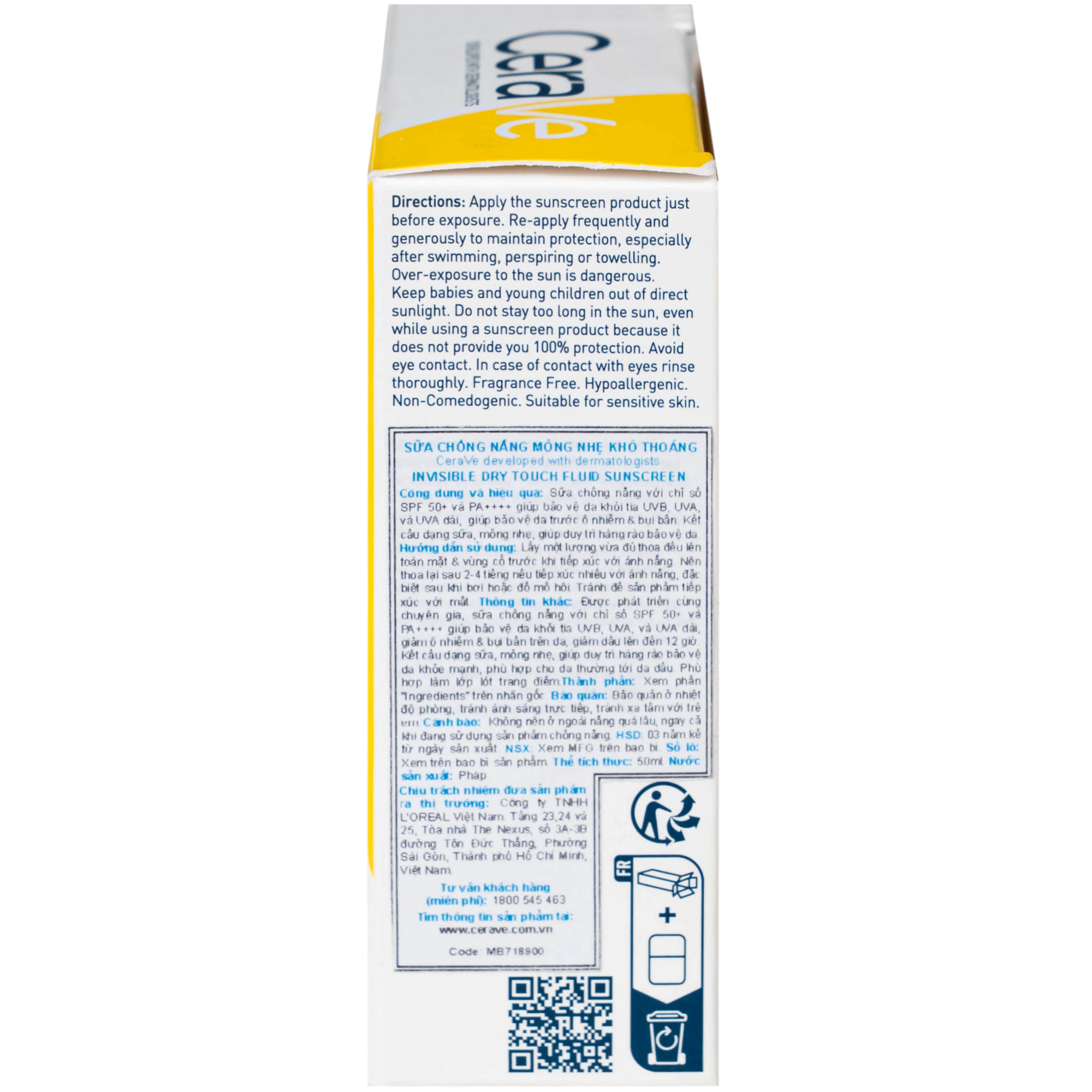 Hình ảnh Sữa chống nắng mỏng nhẹ khô thoáng Cerave Invisible Dry Touch Fluid Sunscreen Spf 50+ Pa++++ 50ml