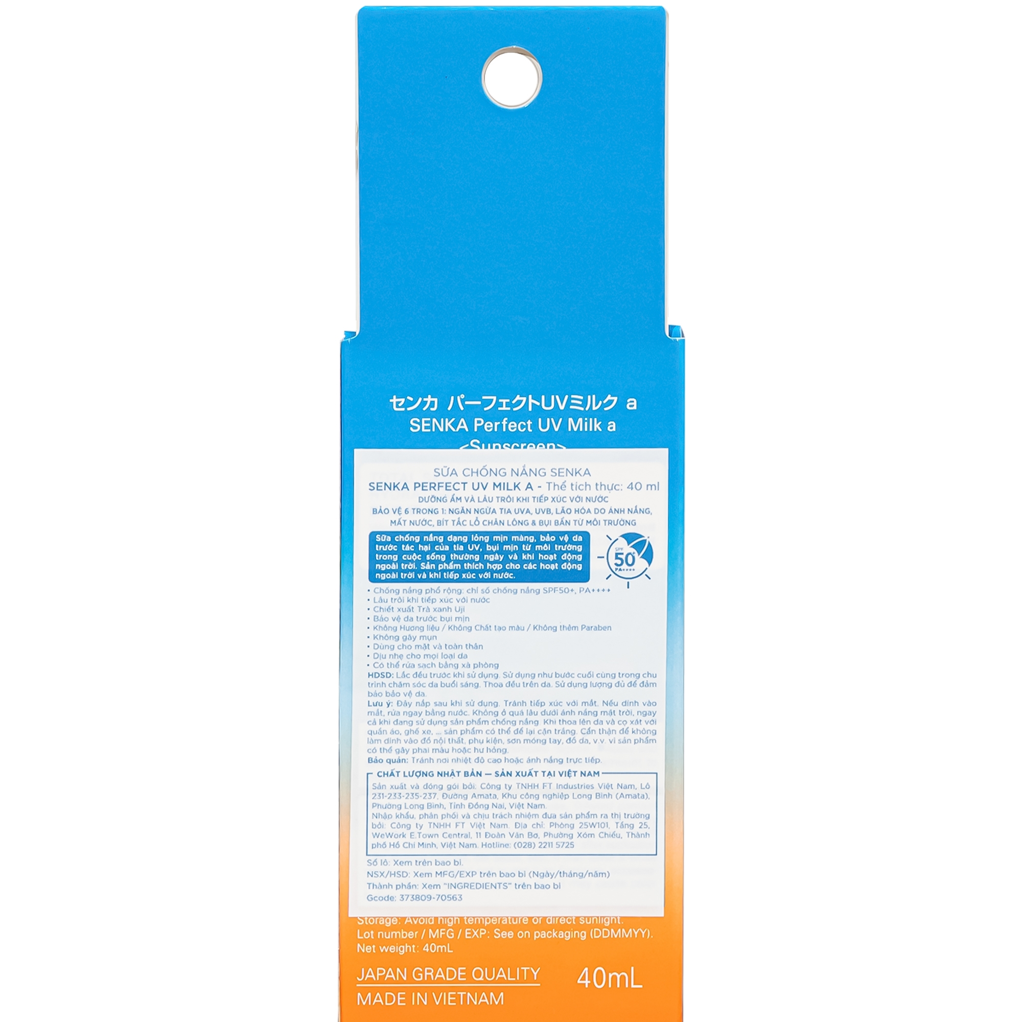 Hình ảnh Sữa chống nắng Senka Perfect UV Milk A SPF50+ PA++++ giúp dưỡng ẩm, bảo vệ da cho mặt và toàn thân (40ml)