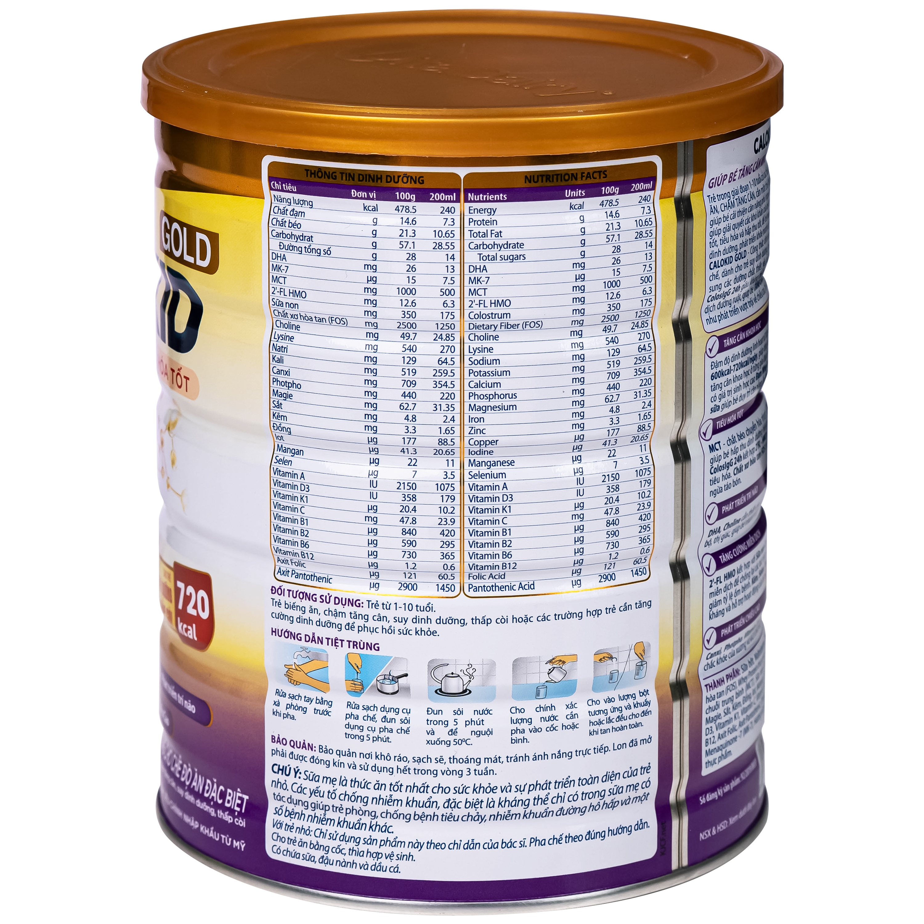 Hình ảnh Sữa hỗ trợ tăng cân khoa học và tiêu hóa tốt cho trẻ 1-10 tuổi Calokid Gold Vitadairy (900g)