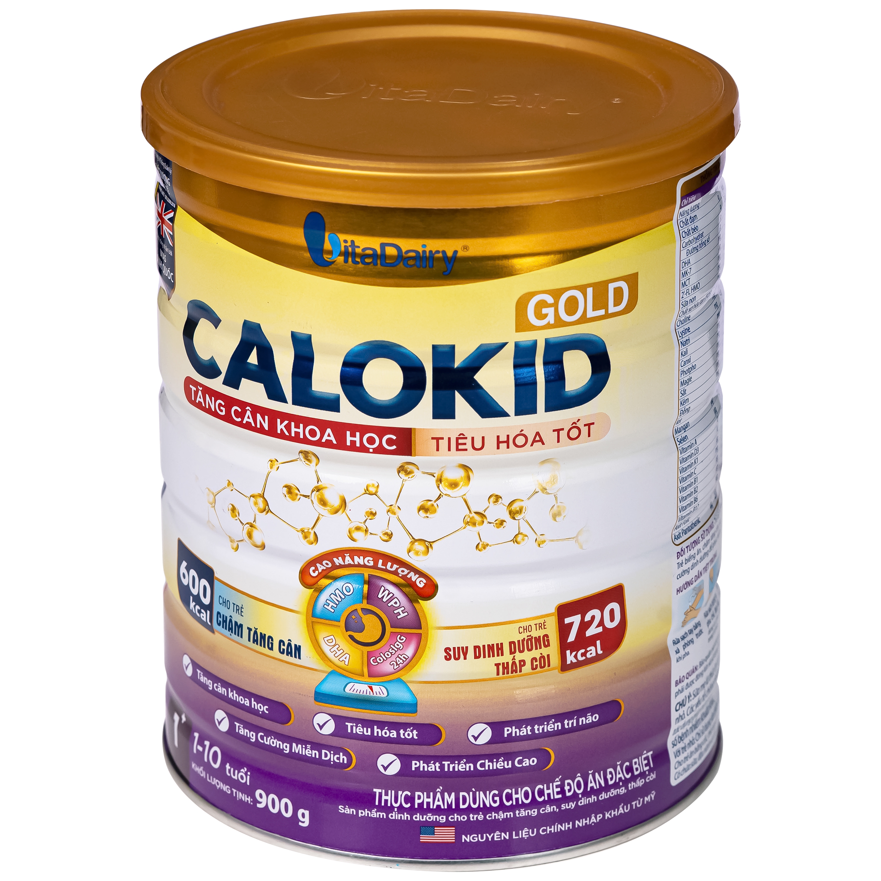 Hình ảnh Sữa hỗ trợ tăng cân khoa học và tiêu hóa tốt cho trẻ 1-10 tuổi Calokid Gold Vitadairy (900g)