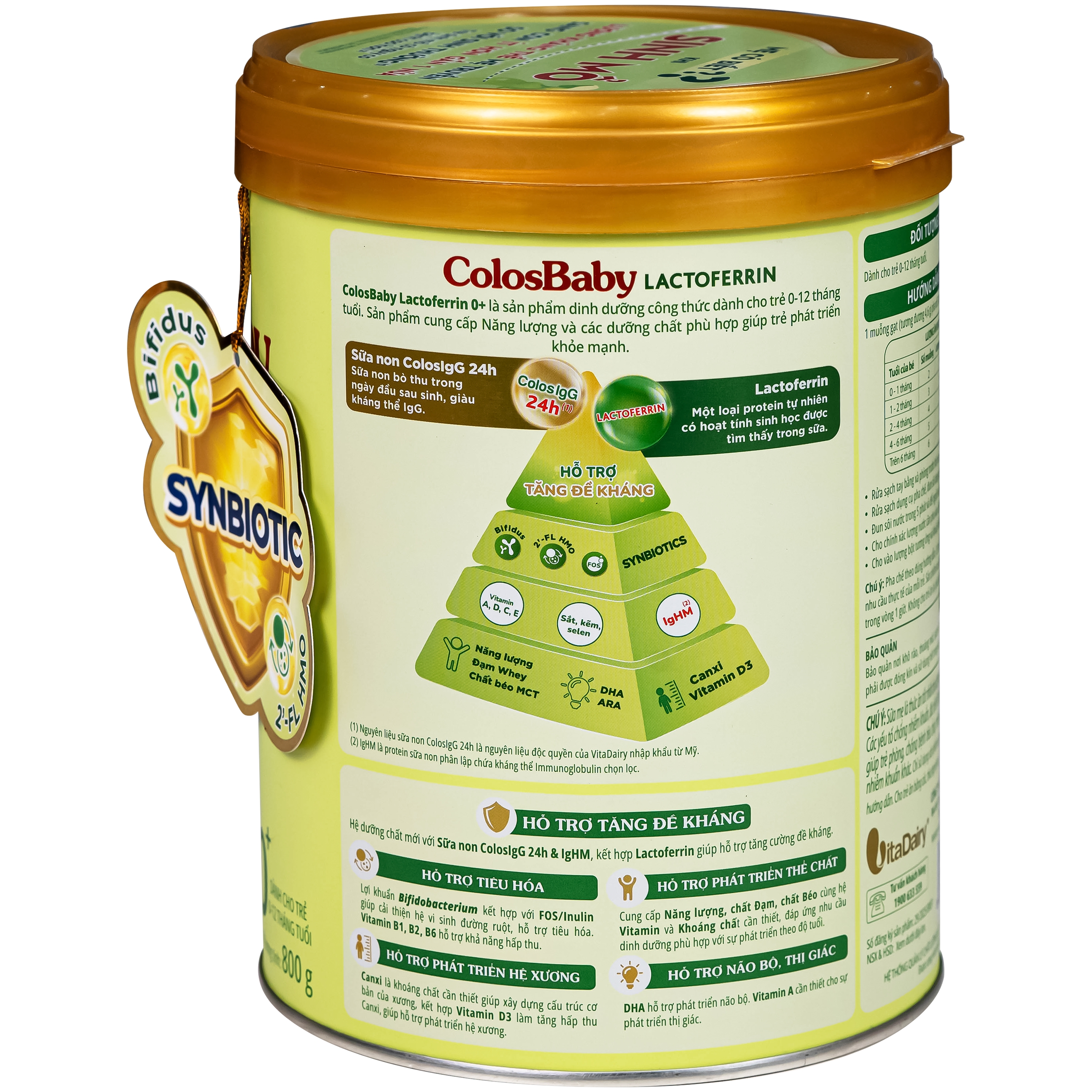 Hình ảnh Sữa hỗ trợ tăng đề kháng cho trẻ 0-12 tháng tuổi Colosbaby Lactoferrin 0+ Vitadairy (800g)