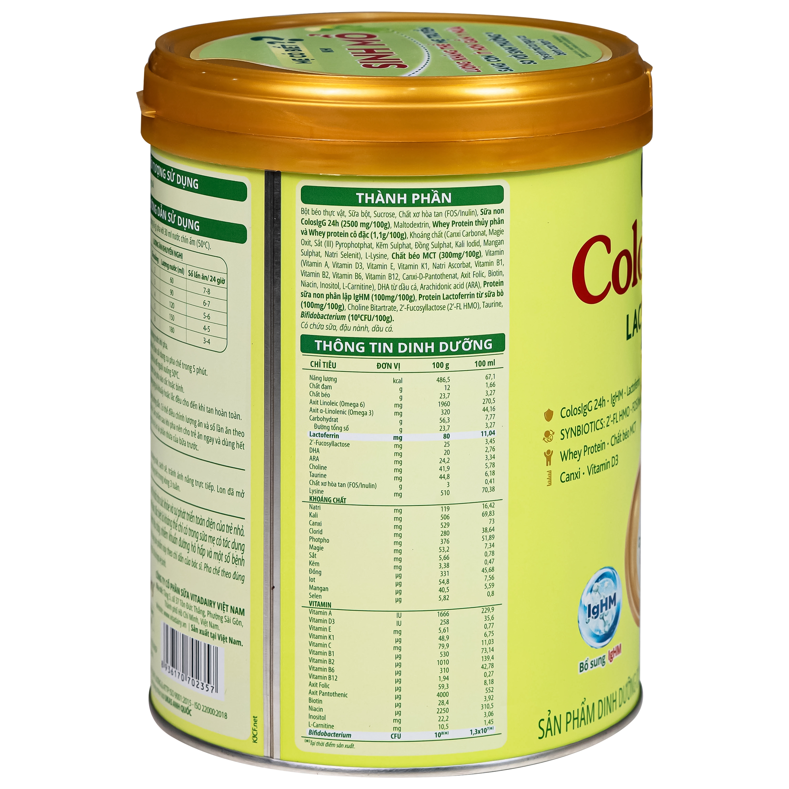 Hình ảnh Sữa hỗ trợ tăng đề kháng cho trẻ 0-12 tháng tuổi Colosbaby Lactoferrin 0+ Vitadairy (800g)