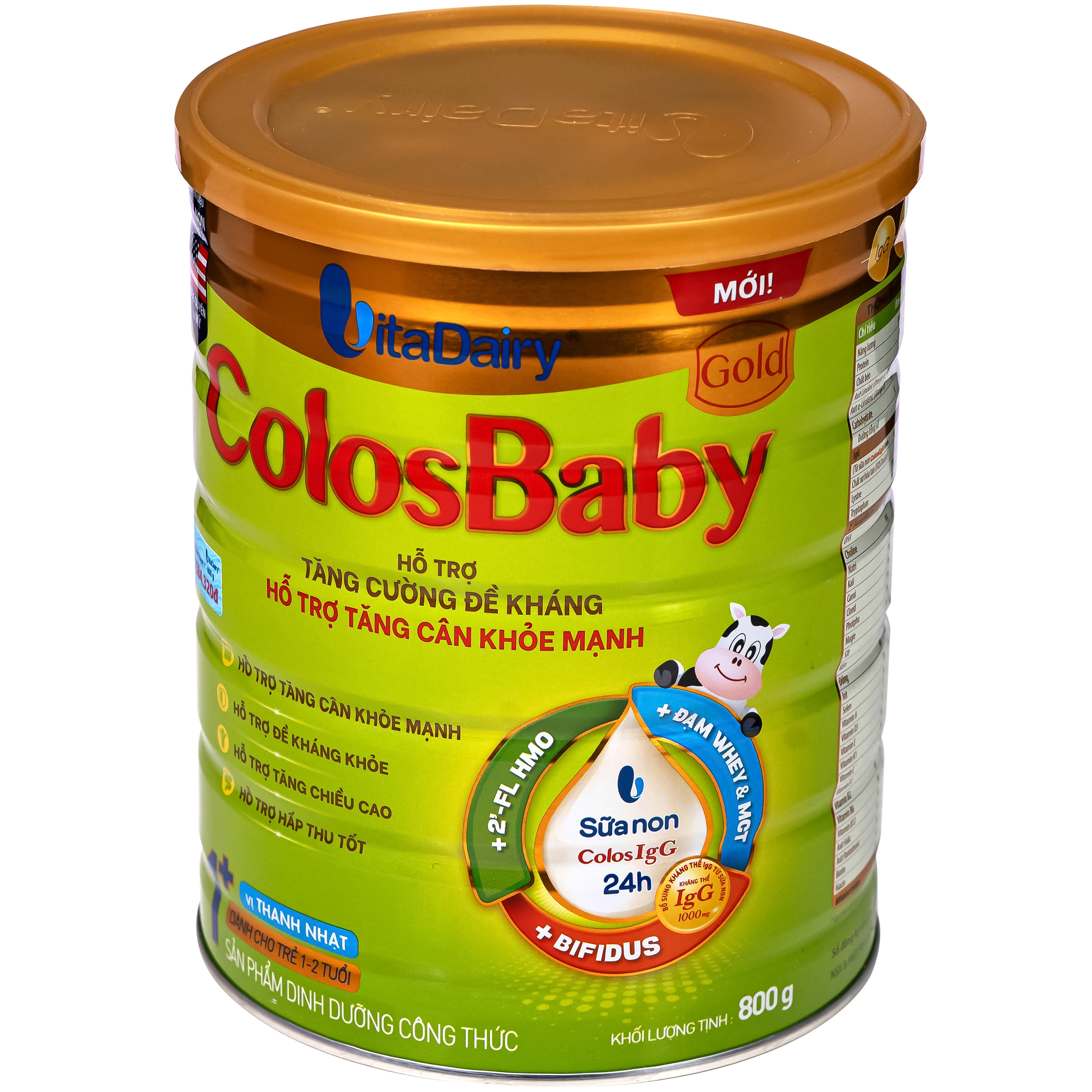 Hình ảnh Sữa hỗ trợ tăng cường đề kháng, tăng cân khỏe mạnh cho trẻ 1-2 tuổi Colosbaby gold 1+ Vitadairy (800g)