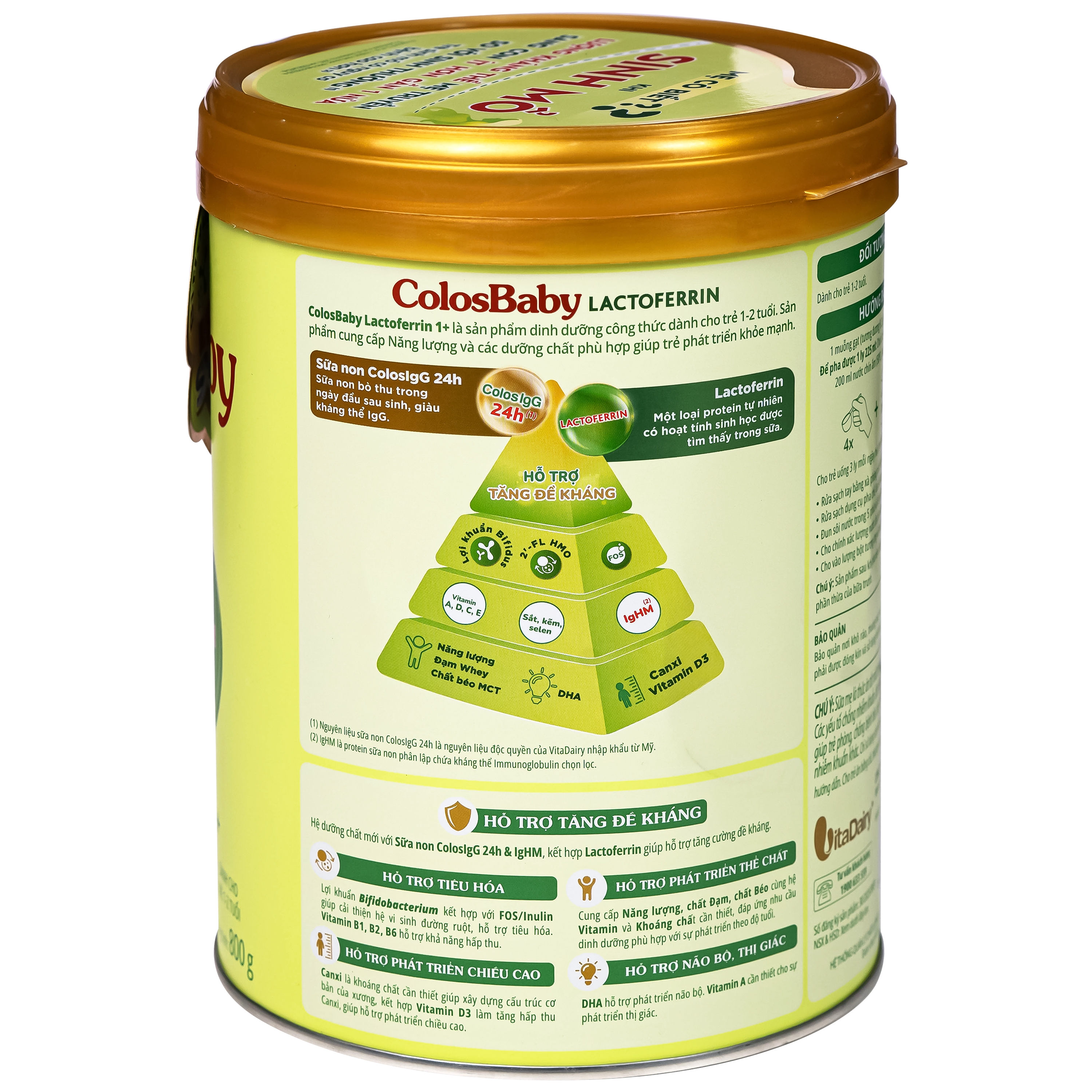 Hình ảnh Sữa hỗ trợ tăng đề kháng cho trẻ 1-2 tuổi Colosbaby Lactoferrin 1+ Vitadairy (800g)