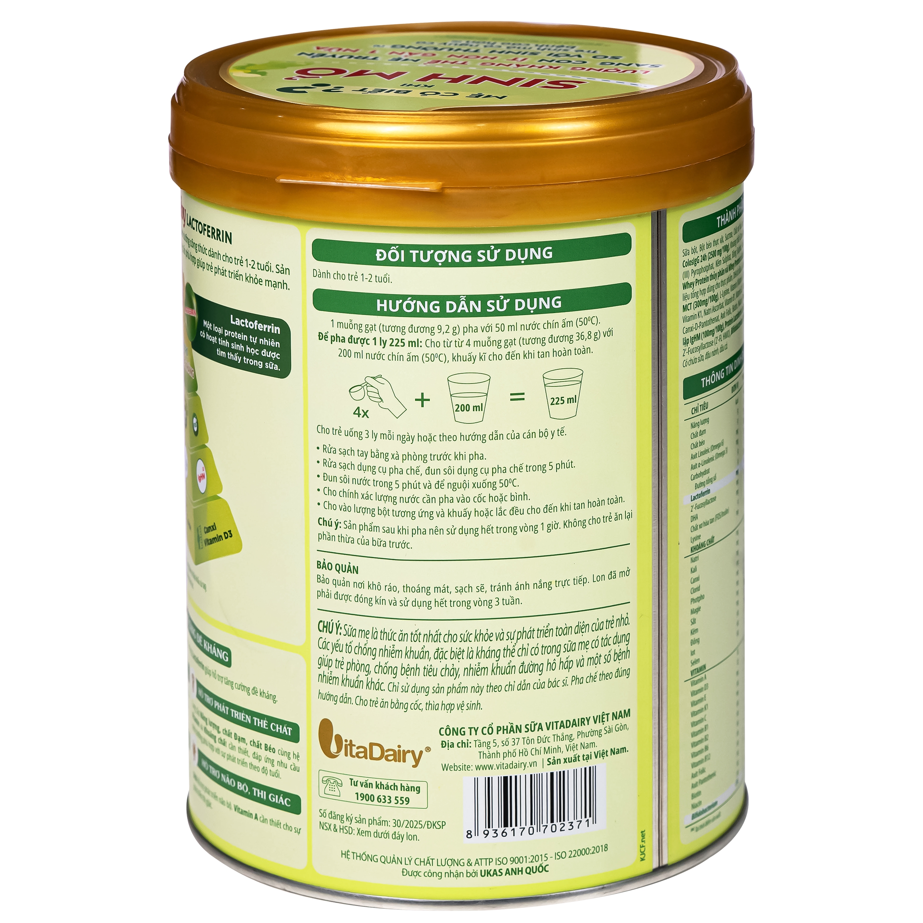 Hình ảnh Sữa hỗ trợ tăng đề kháng cho trẻ 1-2 tuổi Colosbaby Lactoferrin 1+ Vitadairy (800g)