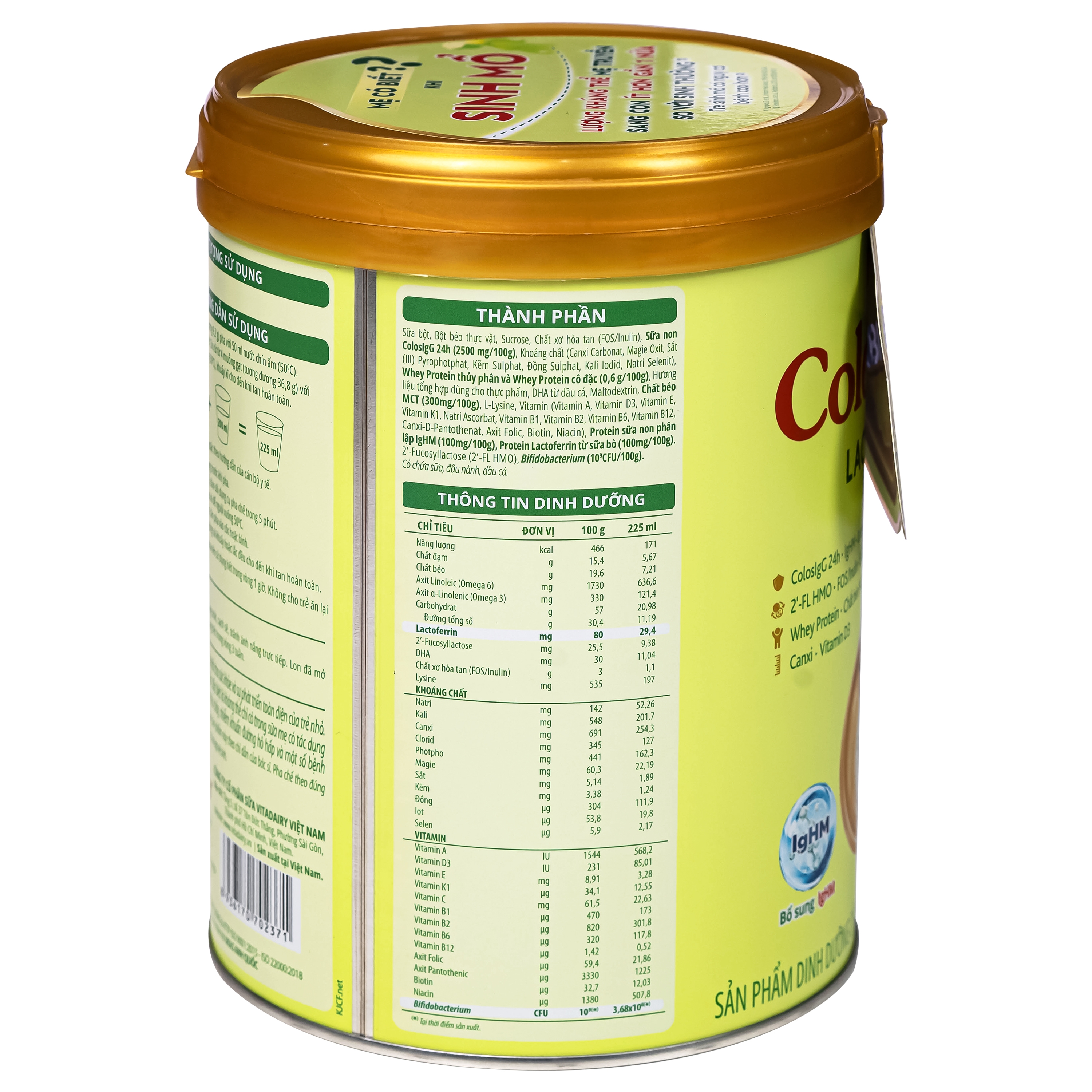 Hình ảnh Sữa hỗ trợ tăng đề kháng cho trẻ 1-2 tuổi Colosbaby Lactoferrin 1+ Vitadairy (800g)