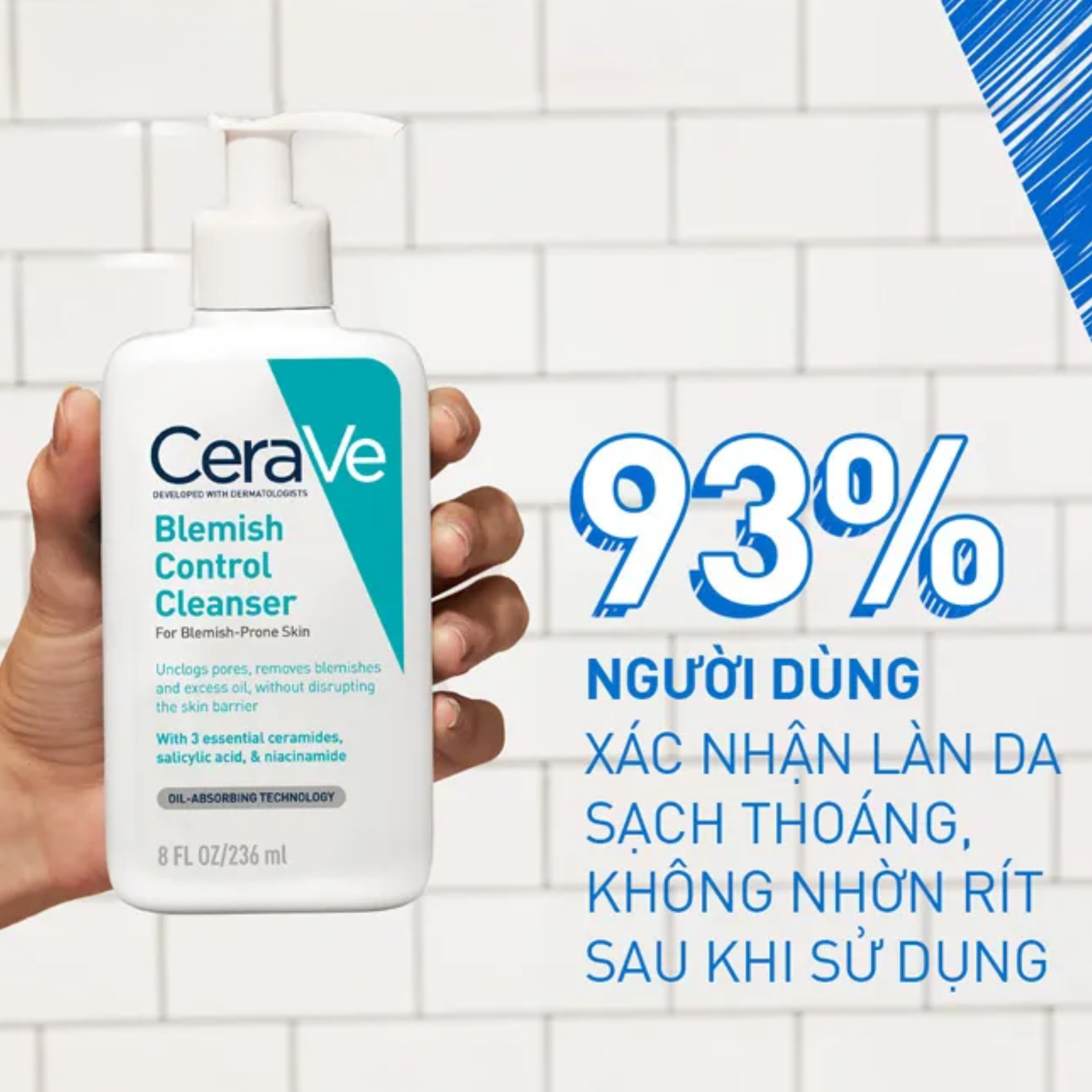 Hình ảnh Sữa rửa mặt dành cho da dầu, mụn Cerave Blemish Control Cleanser 236ml