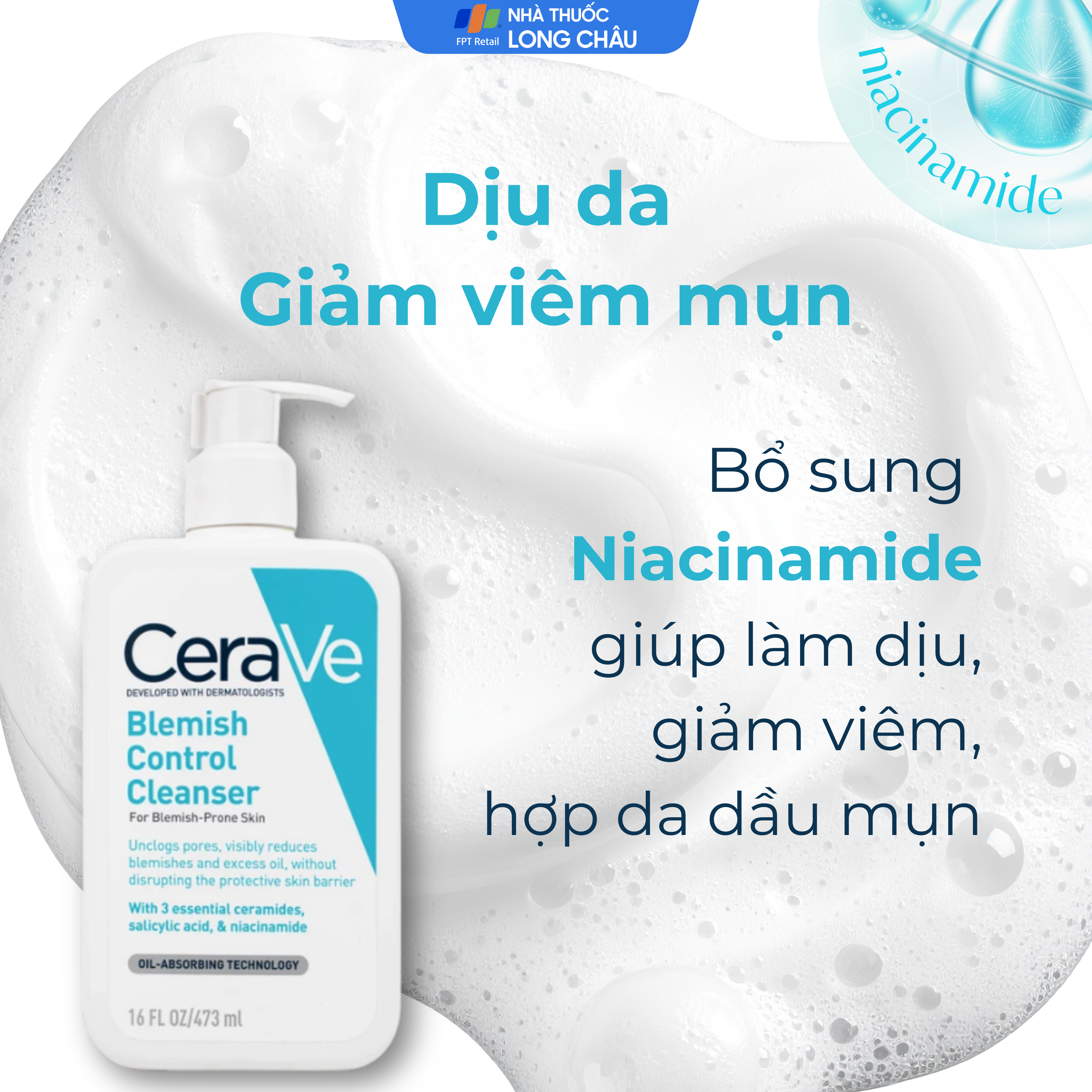 Hình ảnh Sữa rửa mặt CeraVe Blemish Control Cleanser ngừa mụn dành cho da dầu, da mụn (473ml)