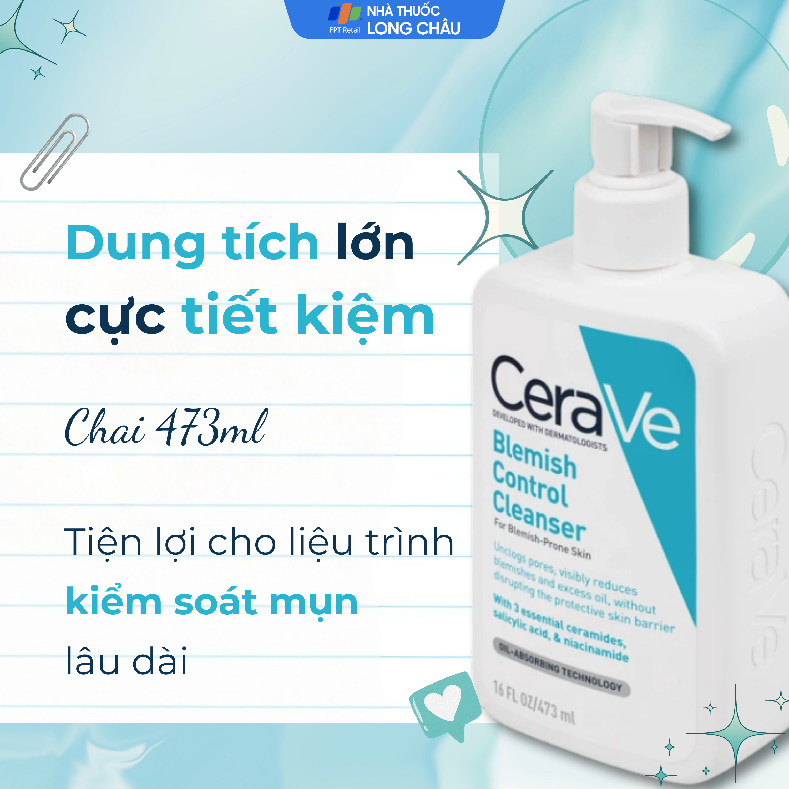 Hình ảnh Sữa rửa mặt CeraVe Blemish Control Cleanser ngừa mụn dành cho da dầu, da mụn (473ml)