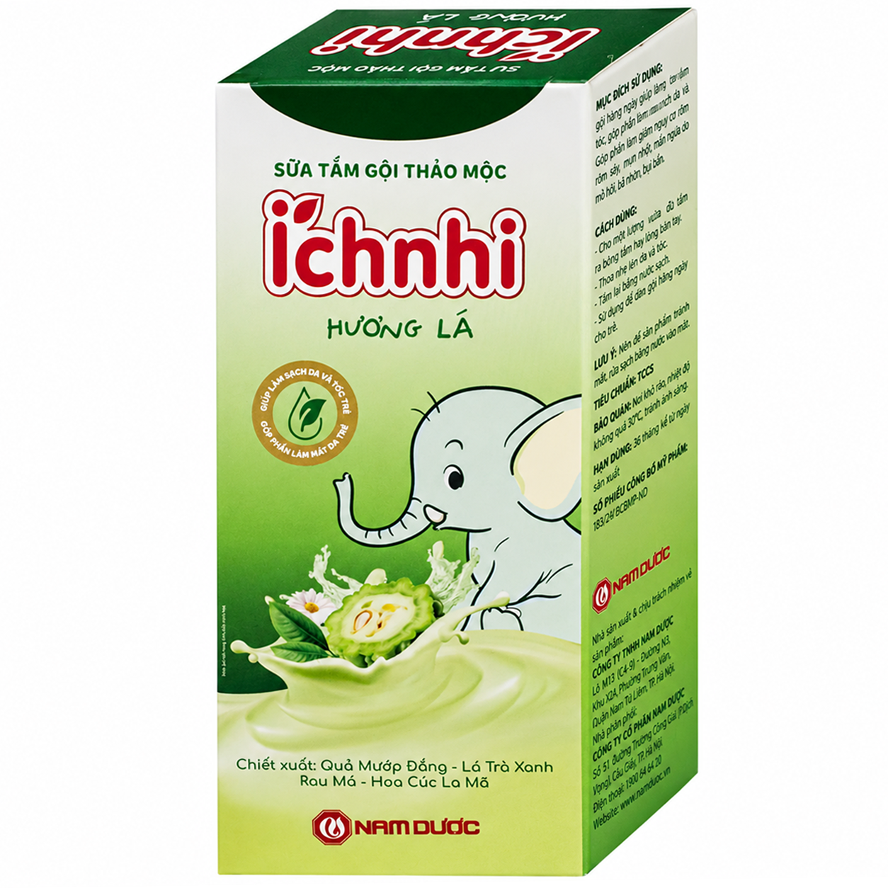 Hình ảnh Sữa tắm gội thảo mộc Ích Nhi hương lá giúp làm sạch da, hỗ trợ giảm rôm sảy (200g)