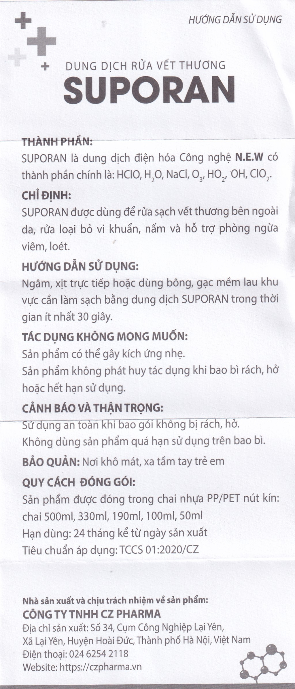 Hình ảnh Dung dịch rửa vết thương Suporan 190ml CZ Pharma rửa sạch vết thương bên ngoài da