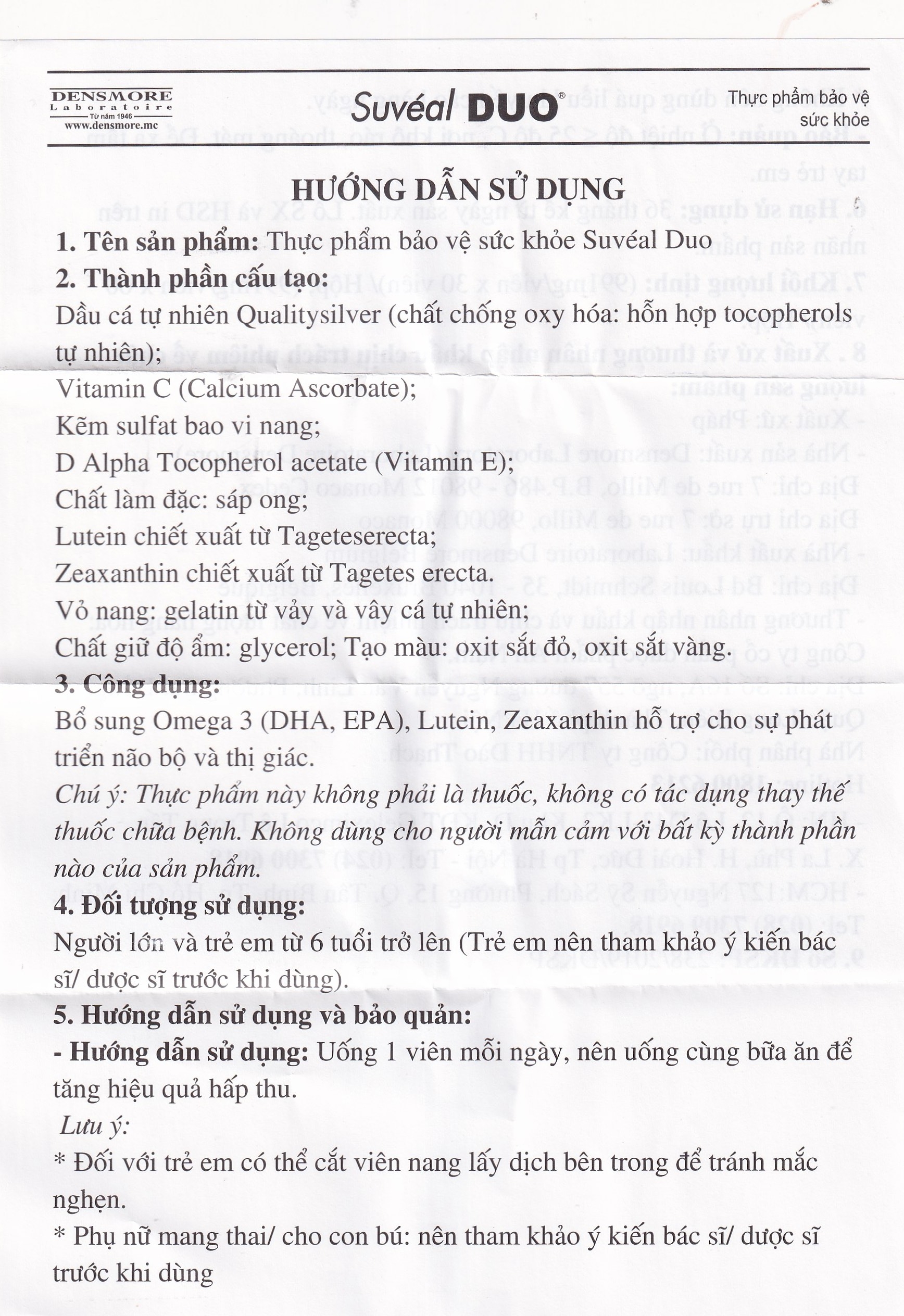 Hình ảnh Viên uống Suvéal Duo Densmore Laboratoire bổ sung Omega 3, hỗ trợ cho sự phát triển não bộ và thị giác (2 vỉ x 15 viên)