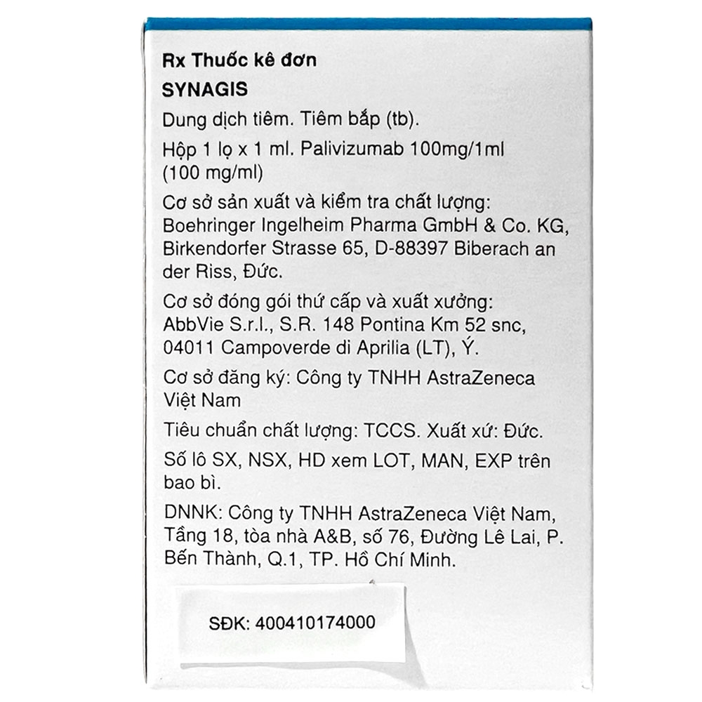 Hình ảnh Dung dịch tiêm Synagis 100mg/1ml Astrazeneca điều trị để phòng ngừa bệnh đường hô hấp