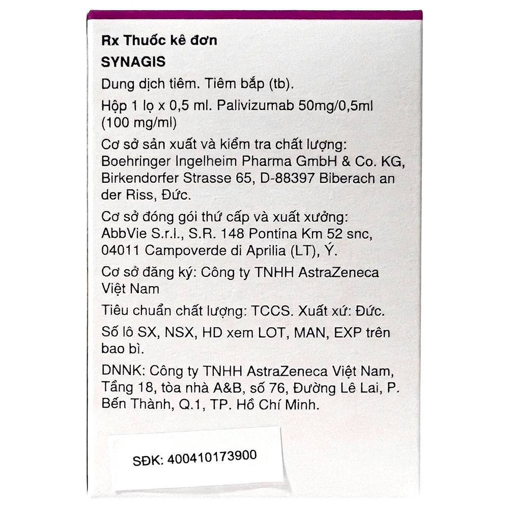 Hình ảnh Dung dịch tiêm Synagis 50mg/0.5ml Astrazeneca điều trị để phòng ngừa bệnh đường hô hấp