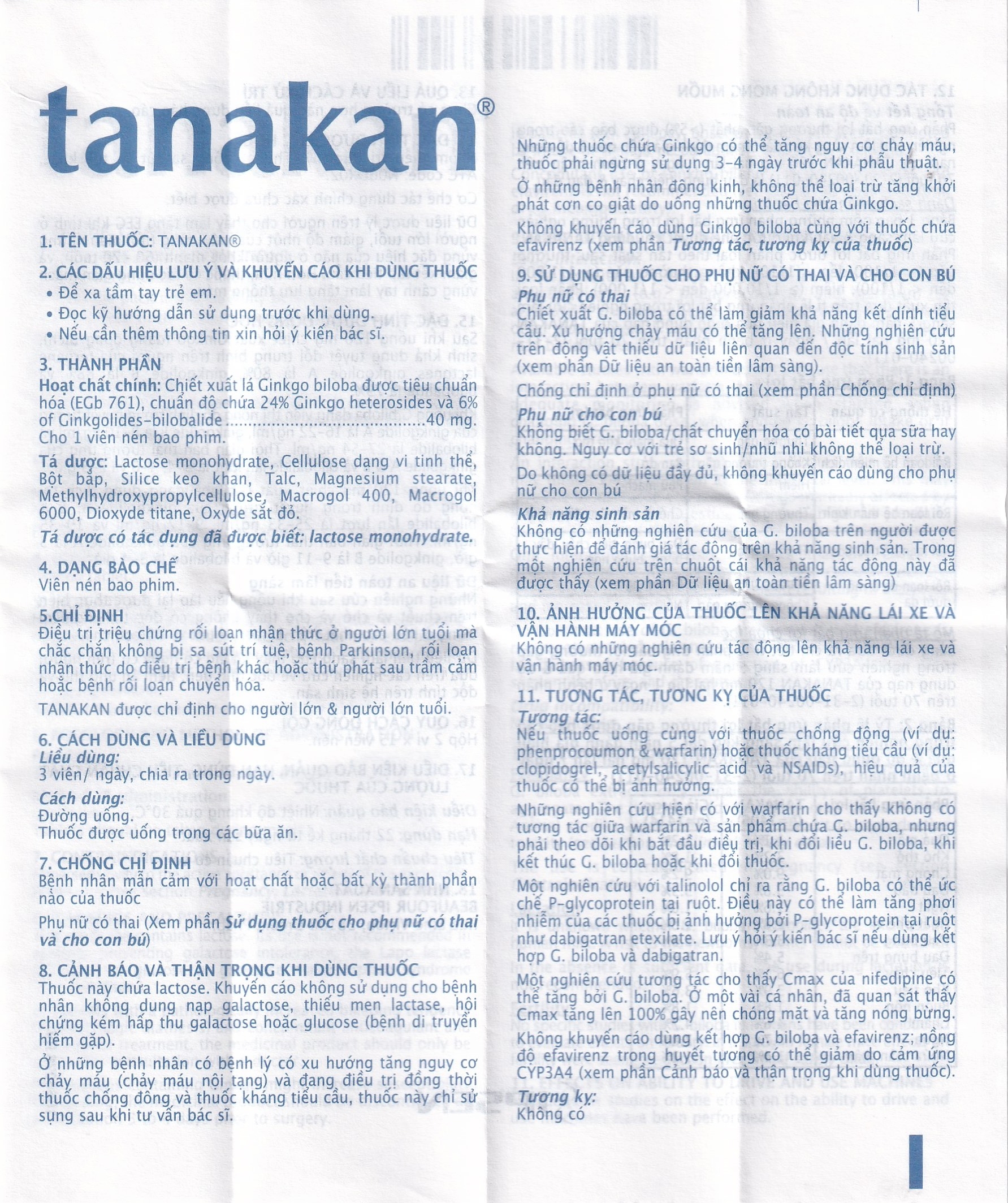 Hình ảnh Thuốc Tanakan Ipsen điều trị triệu chứng rối loạn nhận thức ở người lớn tuổi (2 vỉ x 15 viên)